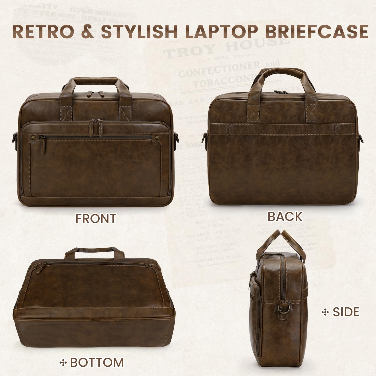 RAINSMORE Bolso Bandolera Hombre Impermeable Cuero Maletin Portatil 16 Pulgadas Vintage