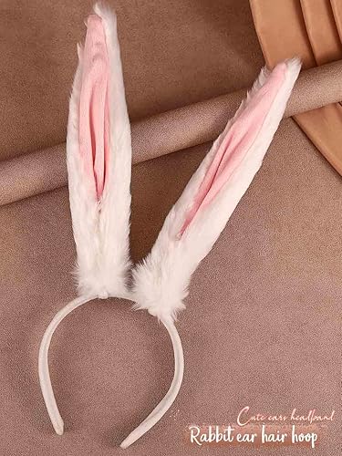 Miniatura 2 de CAKURE Diadema de orejas de conejo peludas, diadema de orejas de conejo, diadema para fiesta de cosplay, accesorios para el cabello para mujeres y