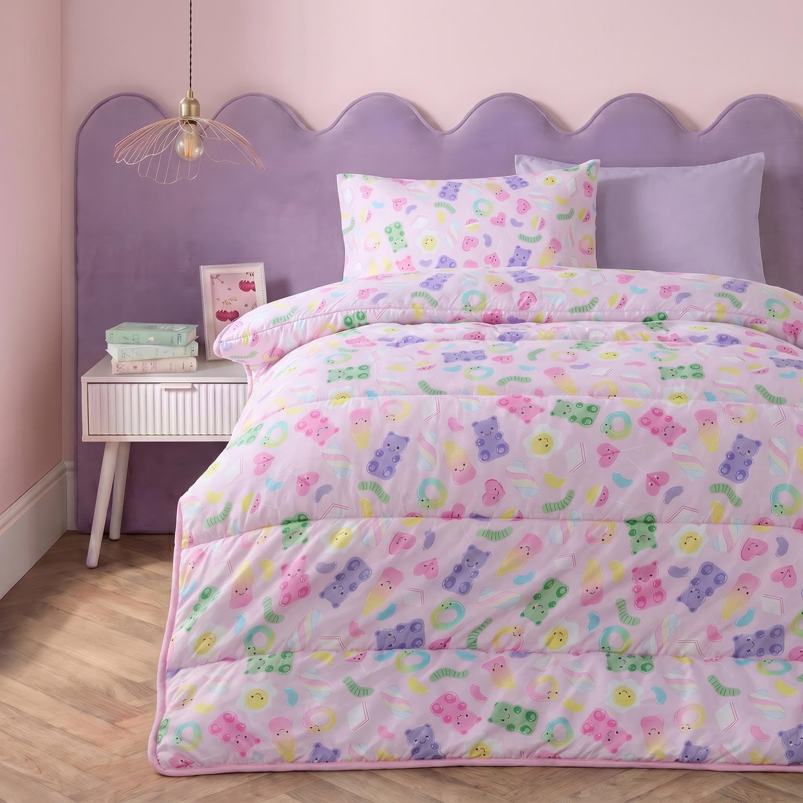 OHS Pink Sweeties Print Coverless Duvet Double Girls Kids Bedding, 10.5 Tog