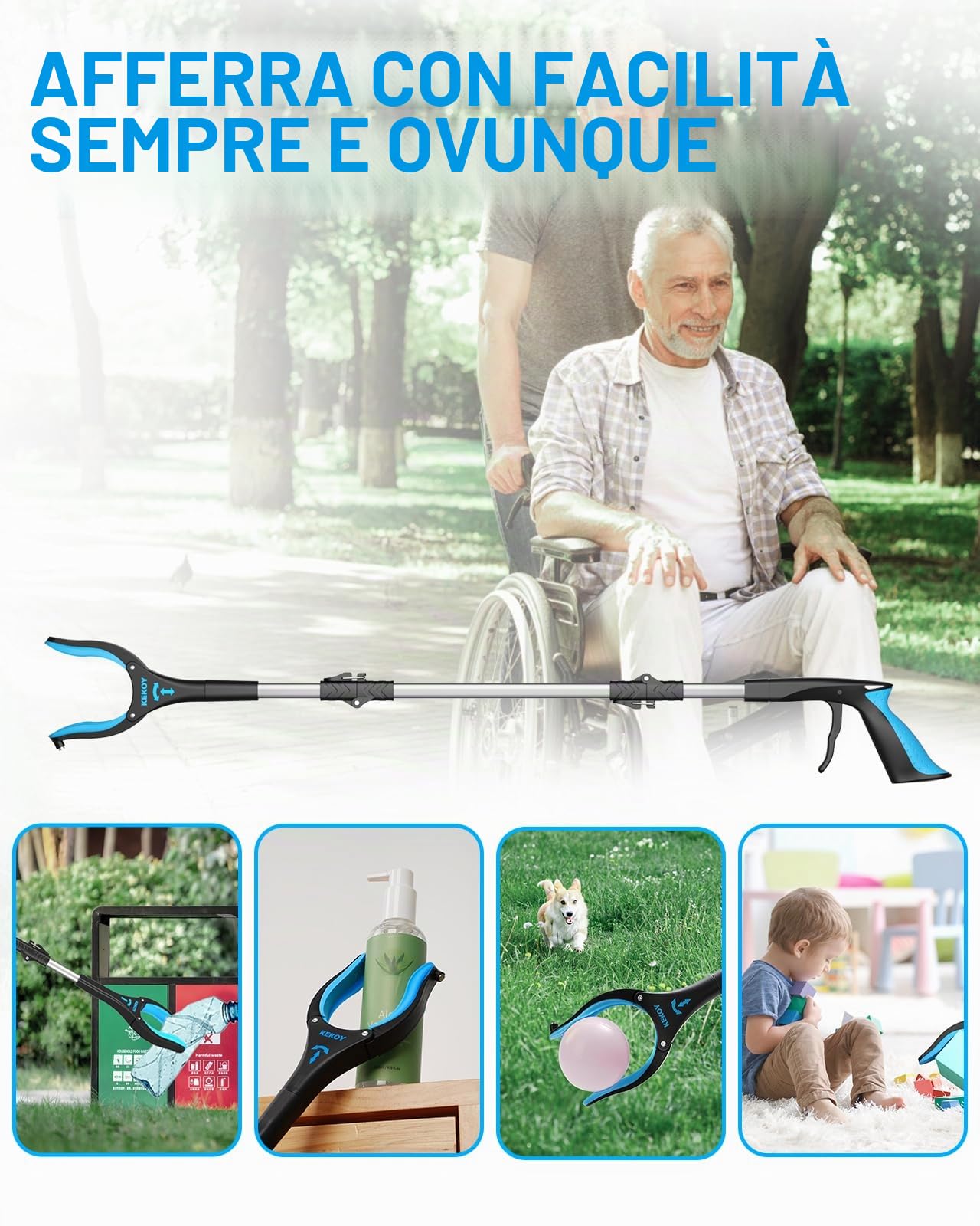 Kekoy kit di recupero per protesi all'anca 8 in 1, Ausili per vestirsi | include 91cm pinza telescopica, infila calze, calzascarpe, cinghia coscia e gambe, spugna da bagno, grattaschiena,per anziani