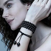 Vista 4 de Aproximadamente 35 piezas de cuentas de piedra natural de 10mm (0.39 pulgadas), cuentas de obsidiana negra, gemas de cristal para hacer joyas