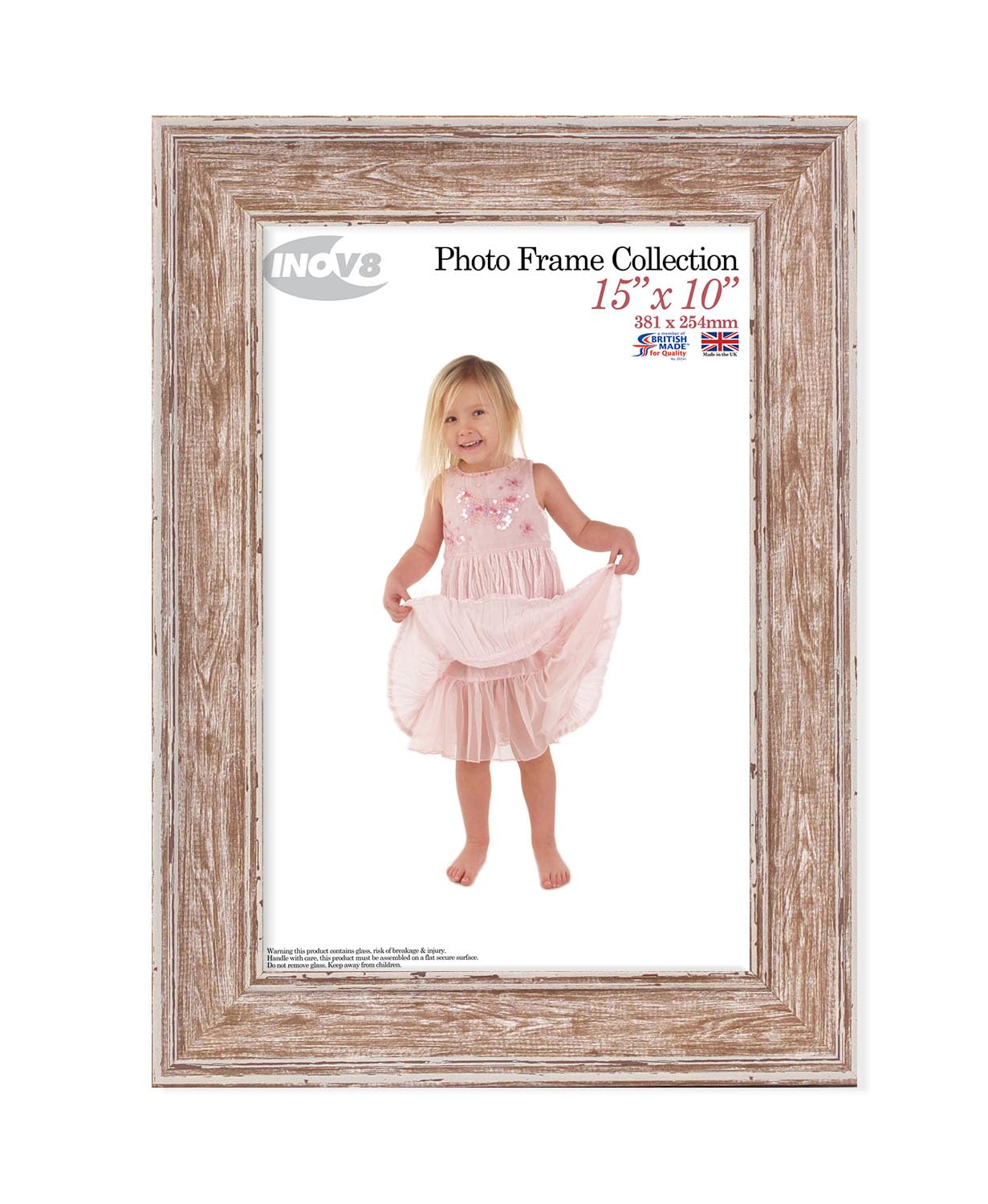 Inov8 Wash Walnut British Made Traditional Picture/Photo Frame, 15X10-Inch, Large Washed Walnut