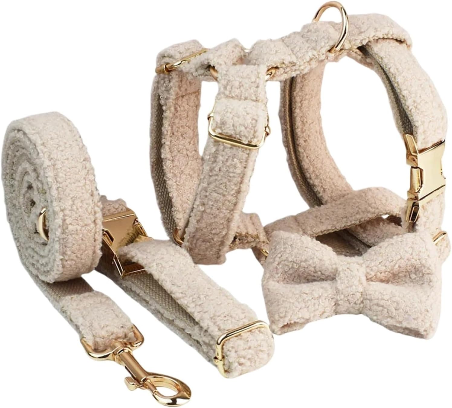 Multi-Color 4-Piece Adjustable Dog Harness Set, Collar Leash Harness Bowtie, Sizes XS-XL(White,Medium)