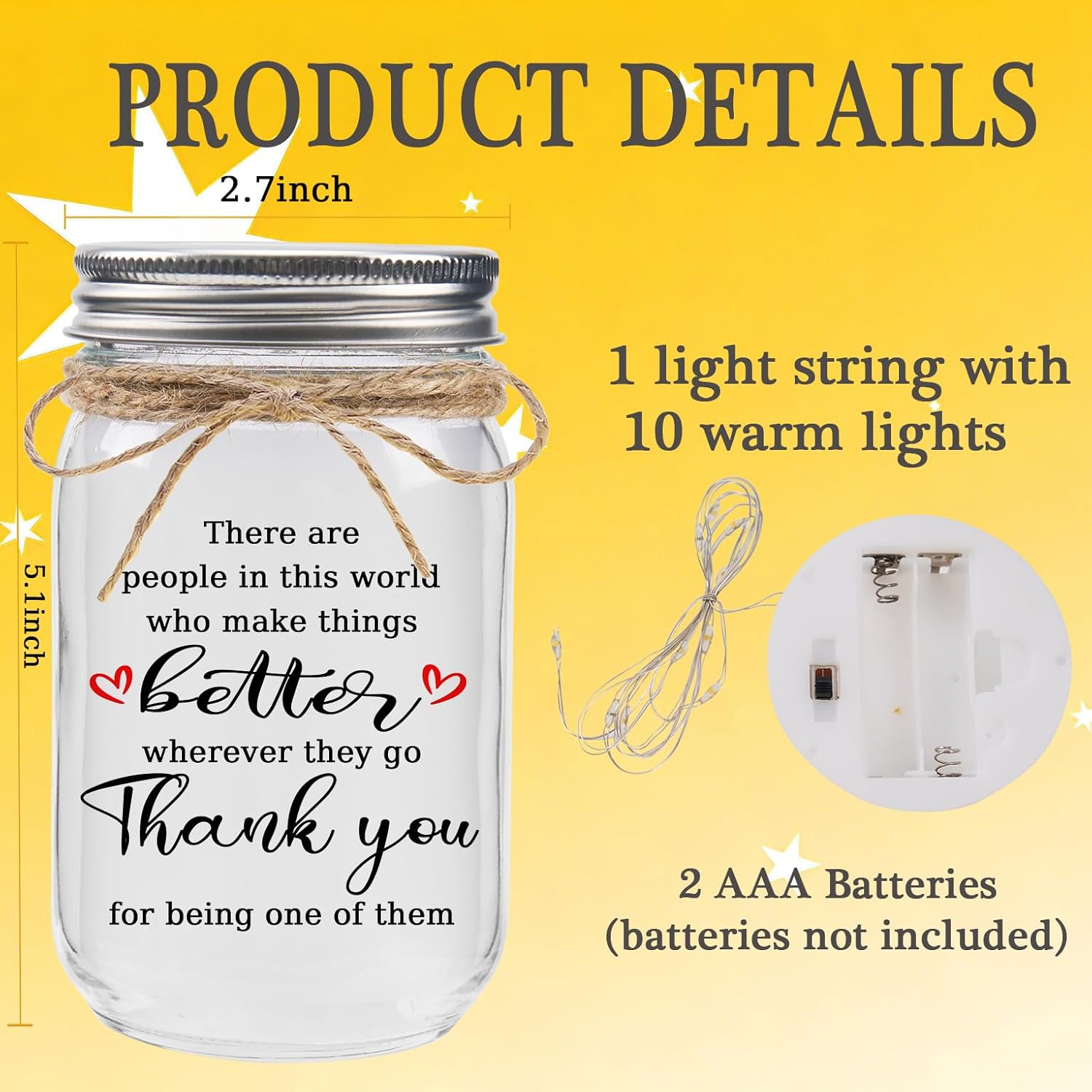 Thank You Gifts for Women Mason Jar Night Light - Inspirational Birthday Gifts for ... - Image 4