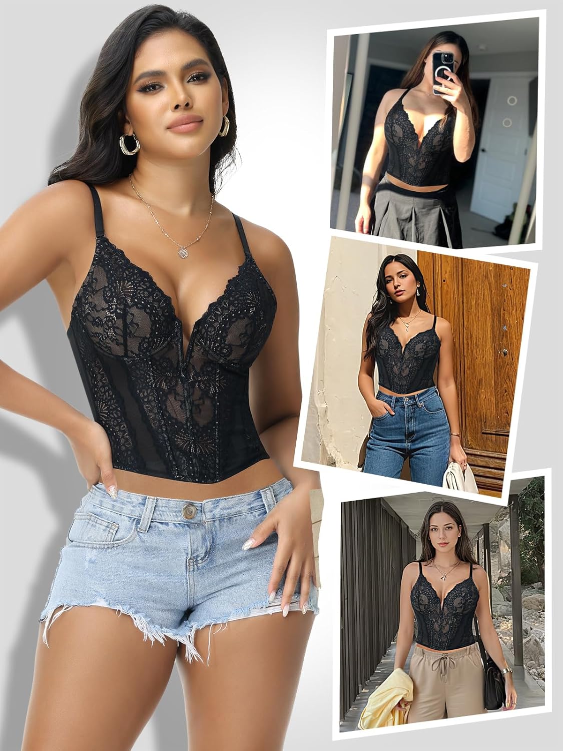 SHAPERIN Sexy Lace Bustier Corset Tops for Women Going Out Party Club Date Night Underwired Cami Crop Top - Image 5