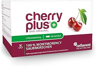 Cherry PLUS Kapseln aus der Montmorency-Sauerkirsche (550mg) – 50:1 Konzentration – 180 Kapseln – GMP und IFS – vegan