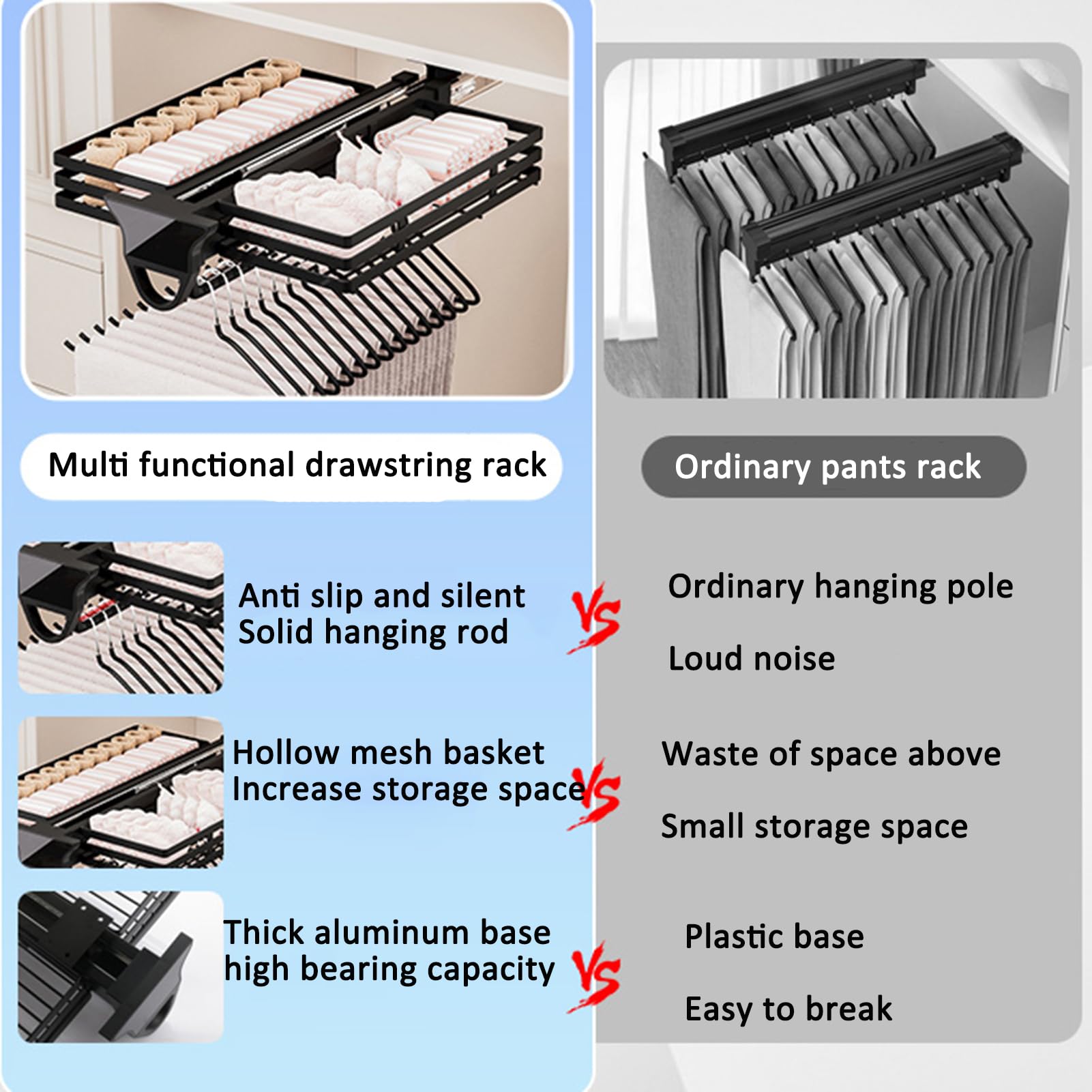 460mm, Panier De Garde-Robe, Tringle Habits Extractible, Cintres Polyvalents Antidérapants, Panier De Stockage De sous-Vêtements Et De Chaussettes, Cintre À Enfiler Monté sur Le Dessus