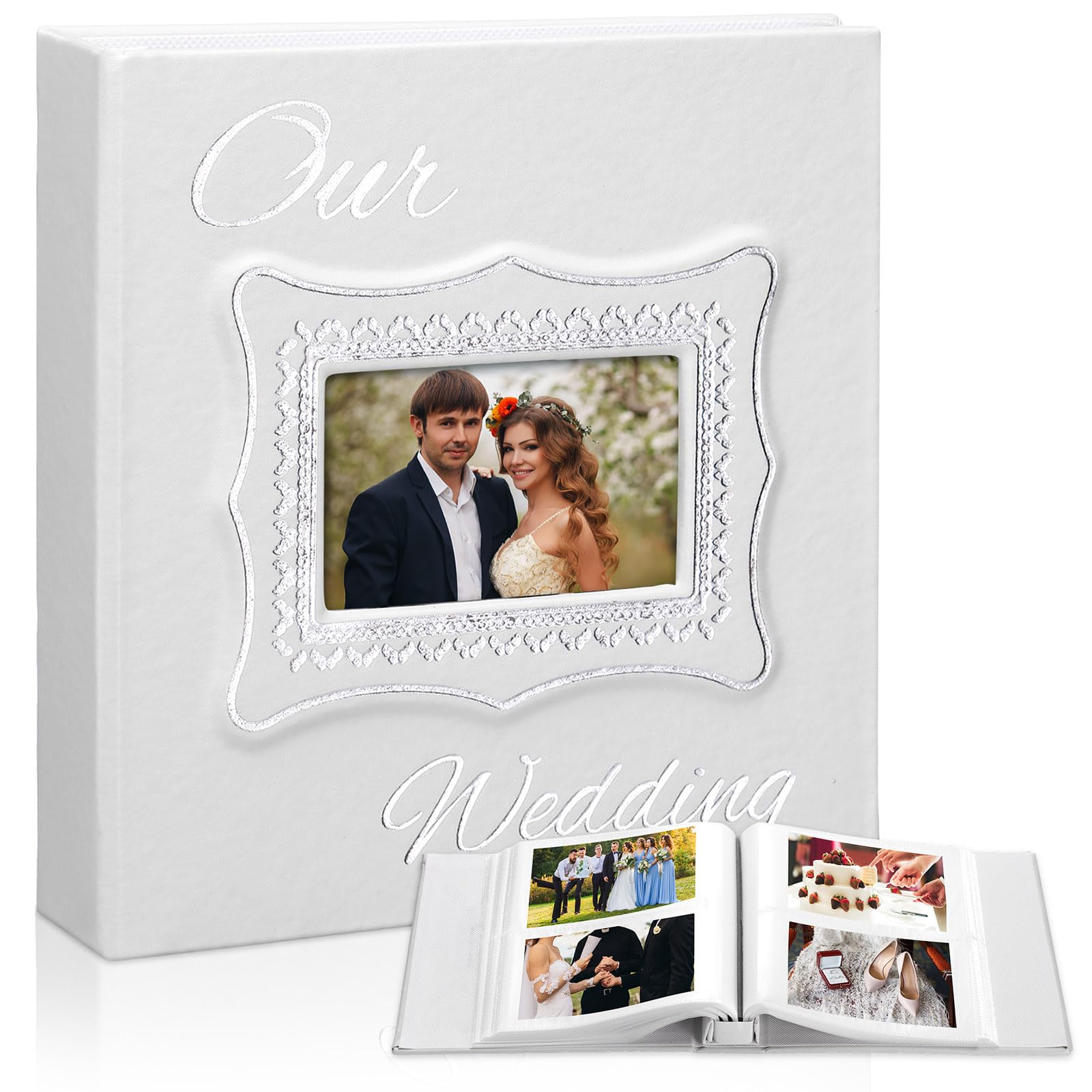 Dunzoom Our Wedding Photo Album 200 Pcs 4x6, Leather Double Heart Design