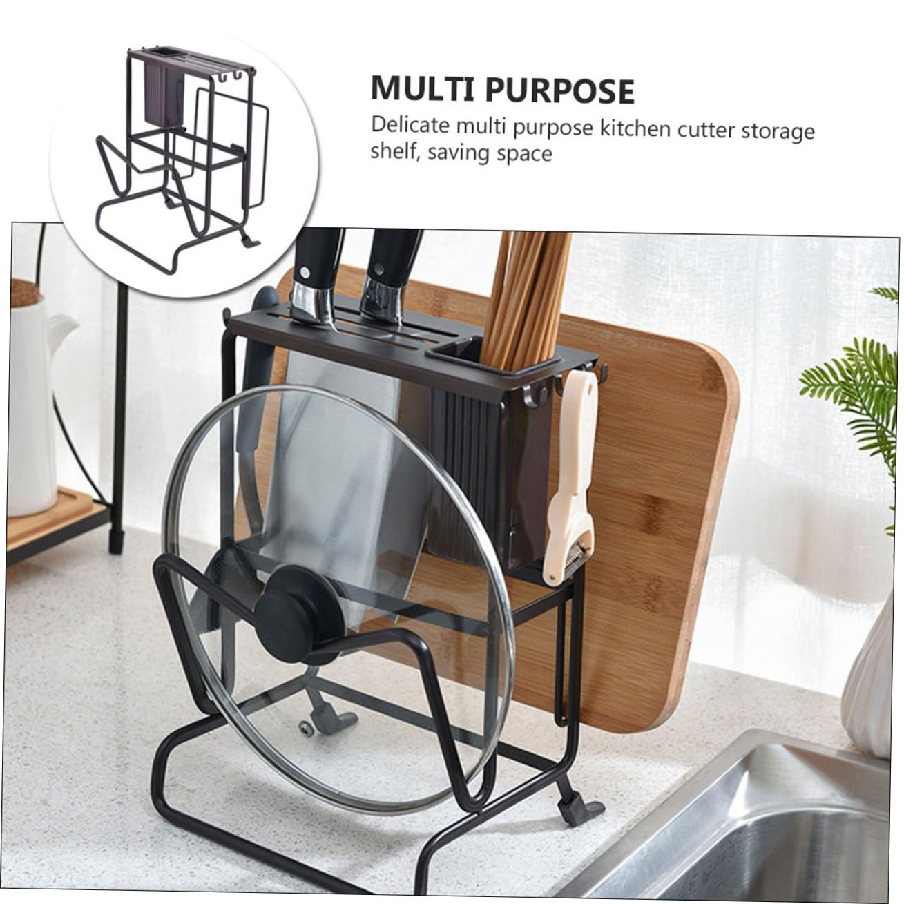 Support de Rangement Cuisine Multifonction pour Baguettes et Couteaux Noir