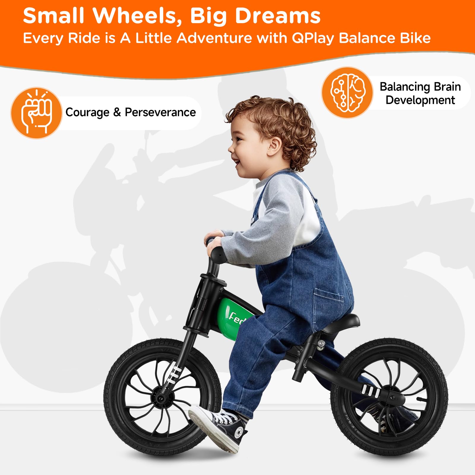 QPLAY Bicicletas de equilibrio para niños y niñas de 3 a 6 años, bicicleta de empuje de 12 pulgadas para niños pequeños sin pedal, bicicleta de equilibrio con asiento ajustable, juguete de regalo