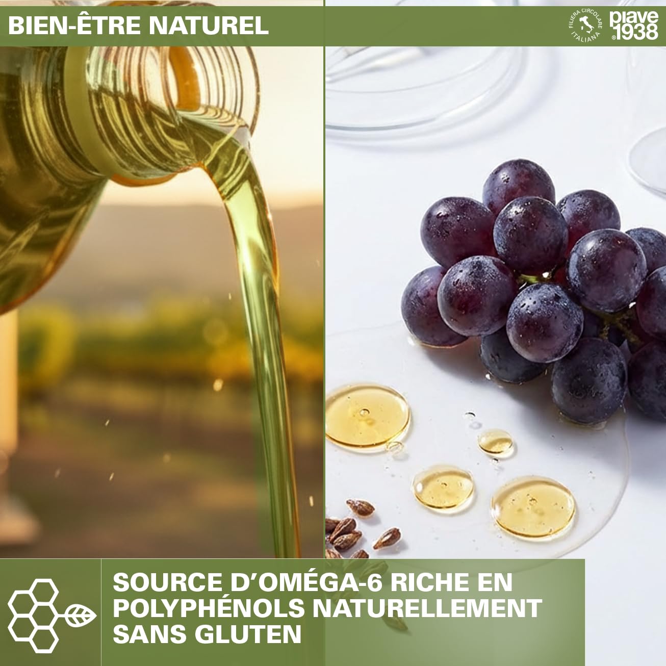 PIAVE 1938 Huile de Pépins de Raisin 5L, 100% Italienne, Huile de Friture Haute Température & Base Massage Neutre, Naturelle Riche en Vitamine E, Sans Hexane, Bidon Professionnel Horeca