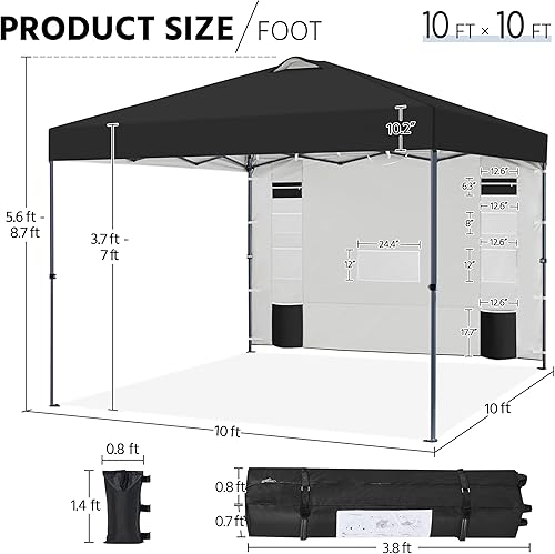 Miniatura 3 de Yaheetech Tienda de campaña desplegable de 10 x 10 pies con bolsillos extraíbles con pared lateral para almacenamiento adicional, refugio solar al