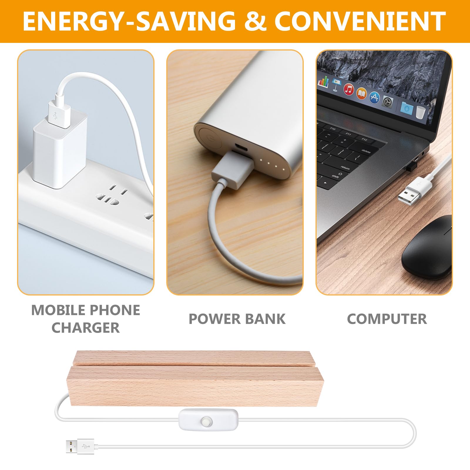 4 Socles Lumineux LED En Bois - 15 Cm, Fente 5 Mm, éclairage USB, Pour Présentation Acrylique, Cristal, Bijoux