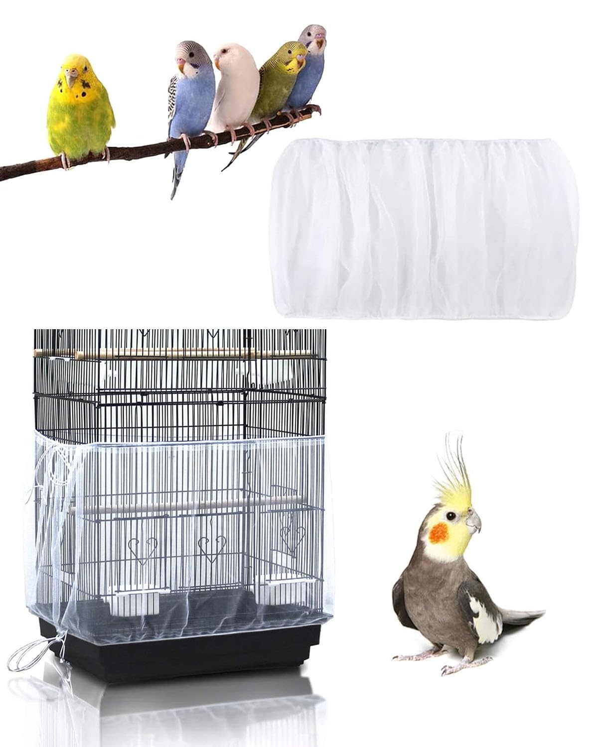 Coperture per gabbie,Copertura per Gabbia di Uccelli in Rete di Nylon, Bird Cage Seed Catcher per Uccelli Pappagalli Ventilata e Antipolvere, Per Gabbie Circonferenza di 110-220 cm*33cm