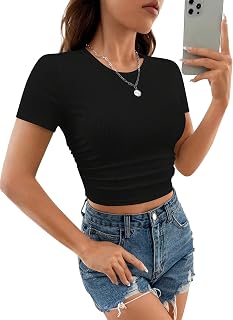 Toochki Women's Knitted Short Sleeve Solid Round Neck Ribbed Tank & Crop Tops (Single) Price In India