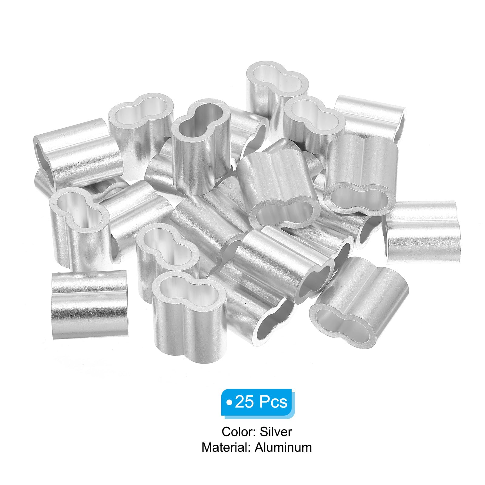 sourcing map Lot de 25 manchons à sertir doubles en aluminium pour câble métallique Argenté 12 mm