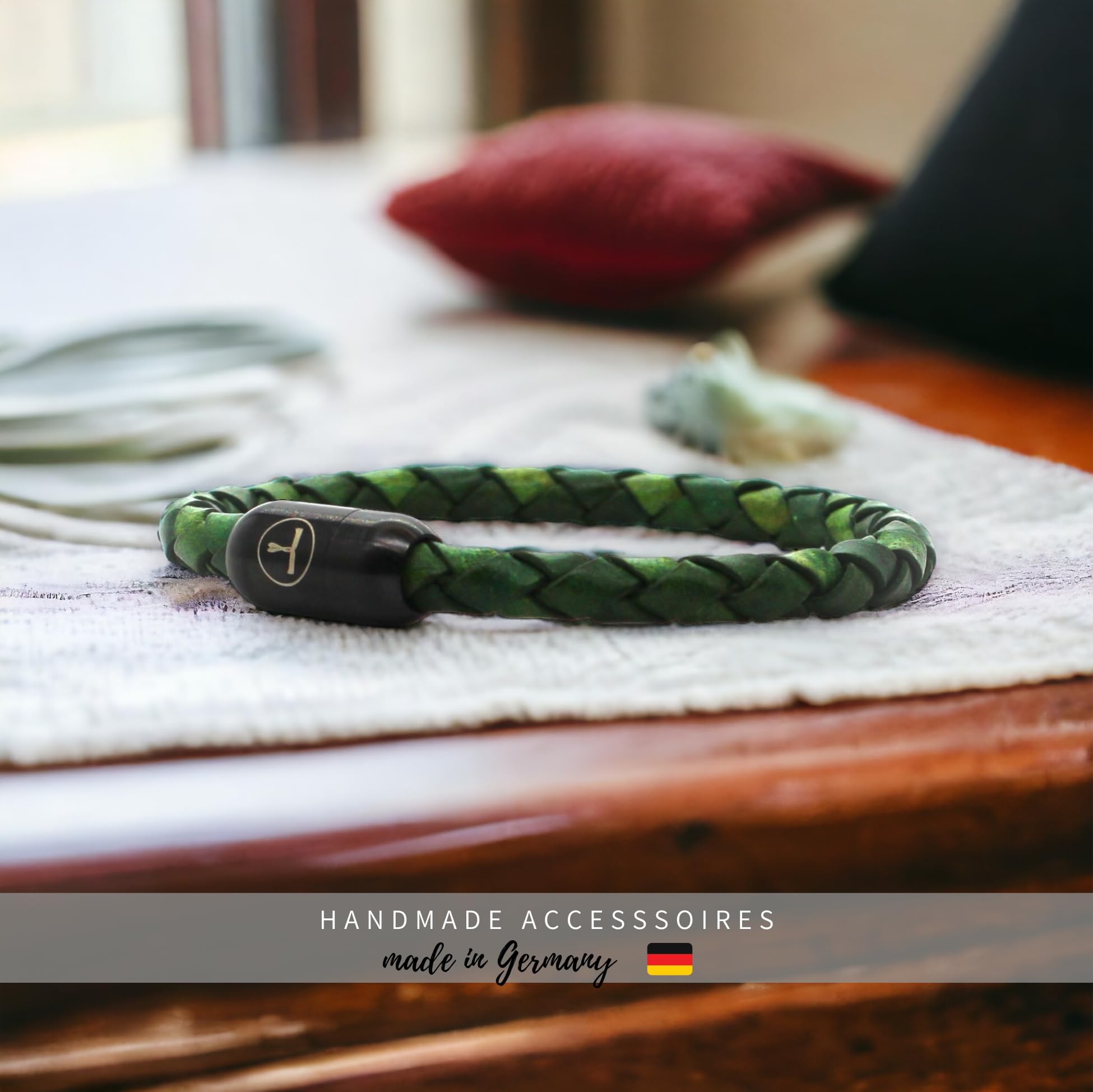 Pulsera de piel de primera calidad, cierre magnético fuerte, pulsera trenzada para hombre y mujer, incluye bolsa de joyería, hecha a mano en Alemania