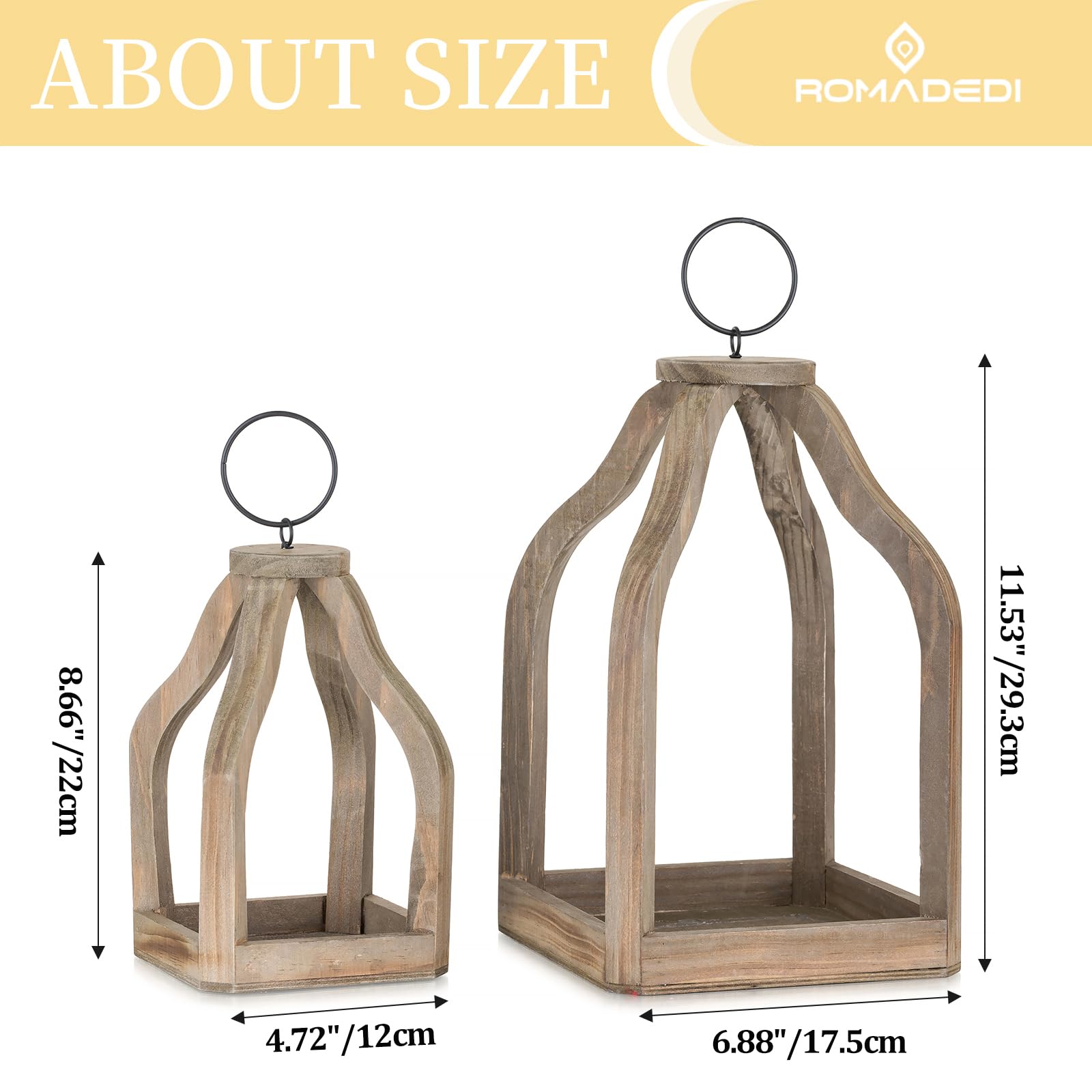 Romadedi Lot de 2 lanternes décoratives en bois rustique pour centre de table de mariage, intérieur ou extérieur, cheminée, décoration d'intérieur, marron