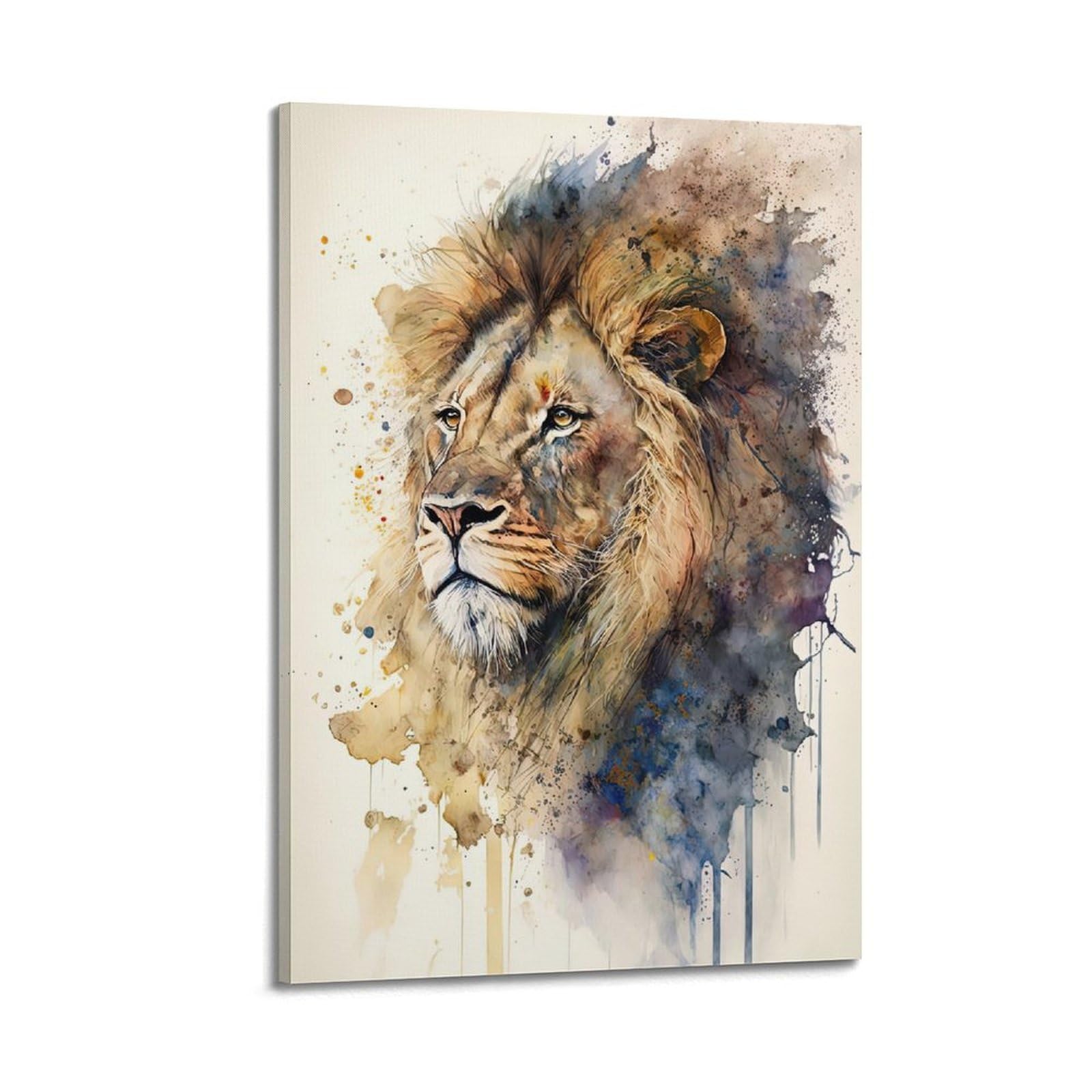 Xkuga Boys Frame-Style African Savannah Lion Watercolor Poster Wildlife Vintage Modern Decorative Canvas Prints - Ideal Wall Art For Family, Man Cave, Game Room, & Girls Bedroom 20X30inch(50X75cm)