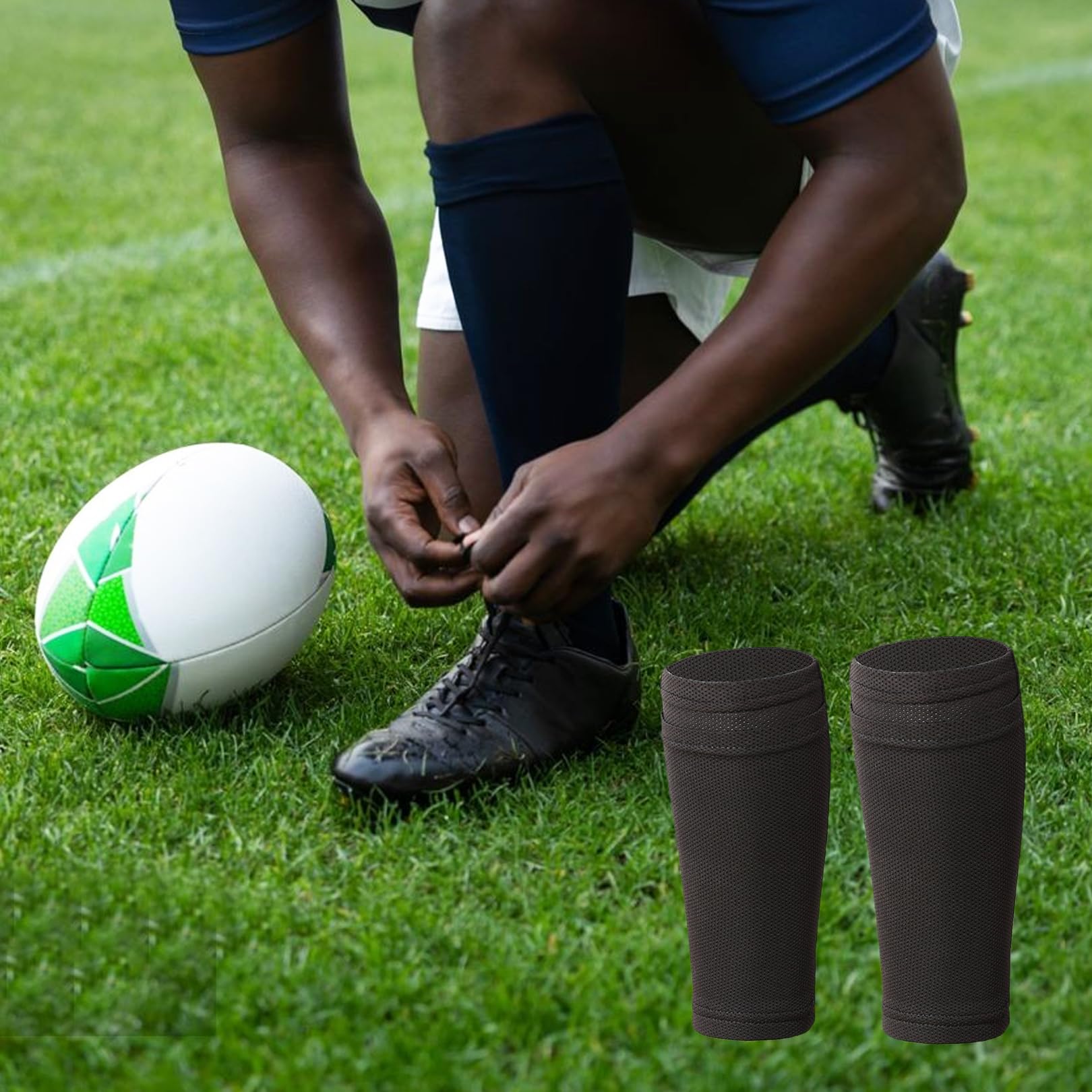 QKEPCY Mini Protège-Tibias De Football – Légers, Respirants, Avec Coque PU Et Mousse EVA, Bandages Inclus – Pour Enfants Et Adultes (18 G)