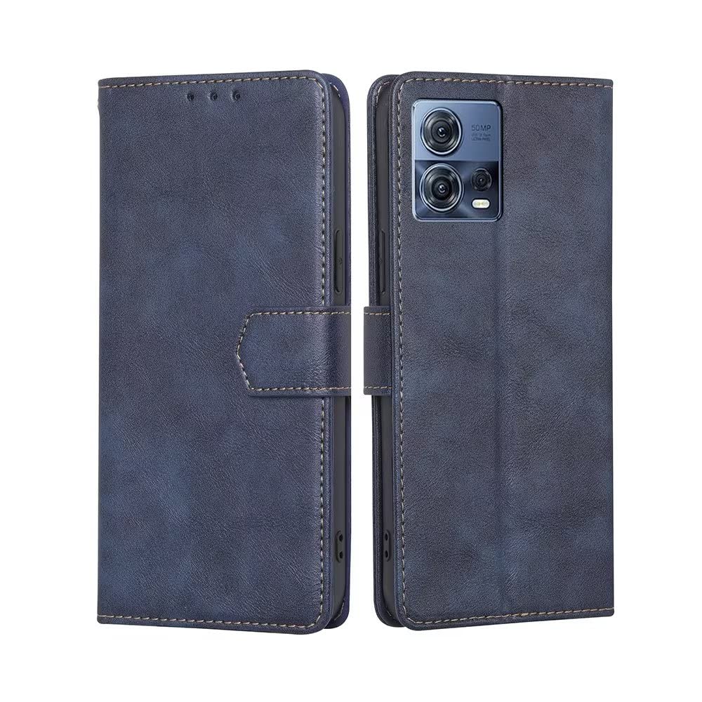 RankOne Cover per Motorola Moto Edge 30 Fusion (6.55 Inches), Custodia Flip Pelle Portafoglio, Magnetica Libro Bumper Cover Case - Blu