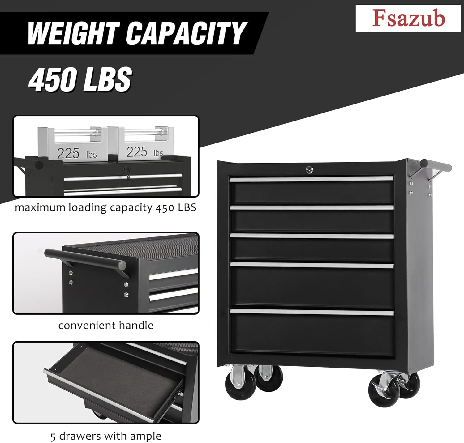 5 Drawers Metal Rolling Tool Chest on Wheels, Lock Tool Box Tool Organizer Cart, Multifunctional Drawers Rolling Tool Trolley Storage Cabinet for Garage,Warehouse,Workshop,Repair Shop(BLACK)