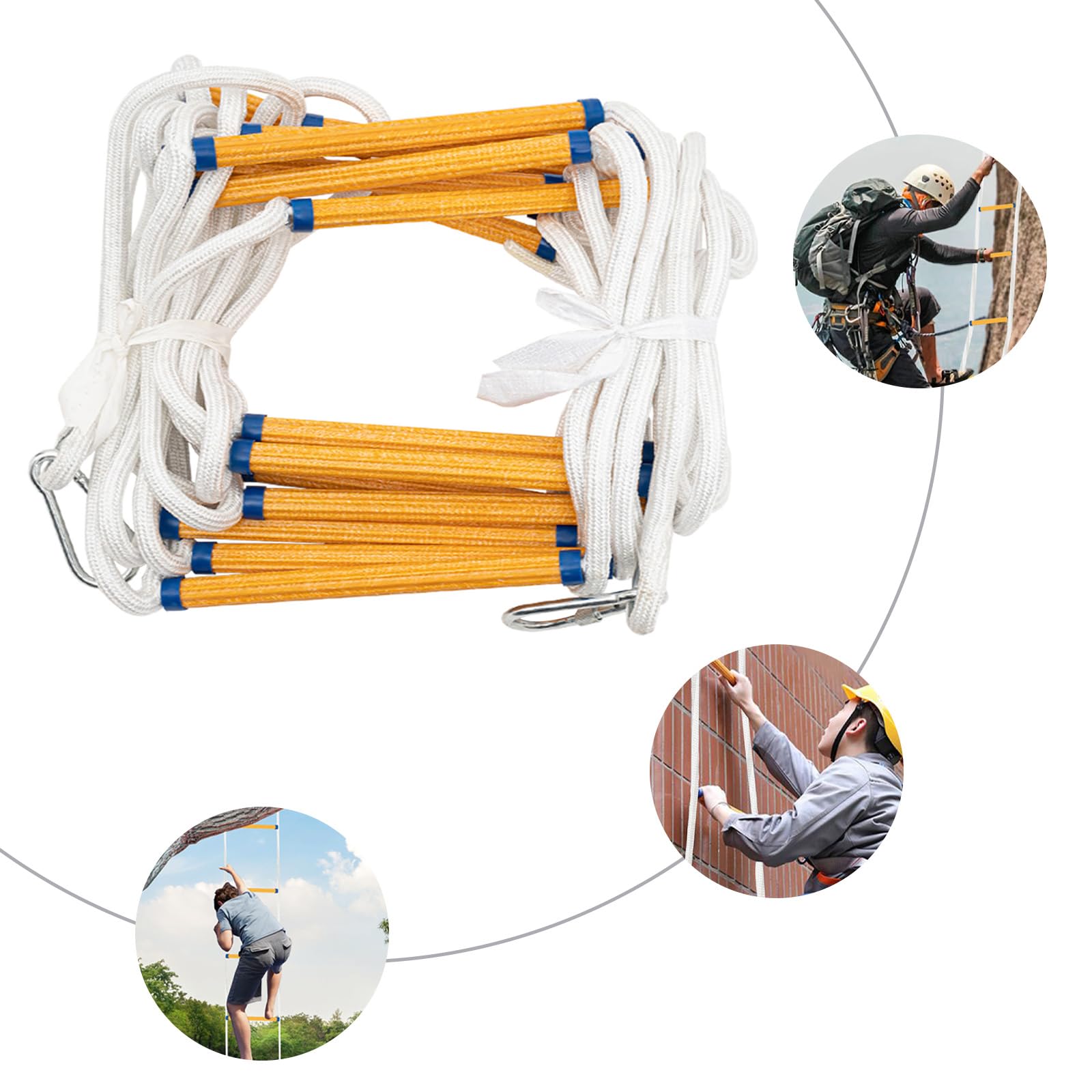 Échelle de secours ignifuge pour lutte contre l'incendie - 10 m - 200 kg - Capacité de charge : 440,9 kg - Utilisation polyvalente - Corde épaisse - Échelle épaissie - Crochet et boucle en plastique