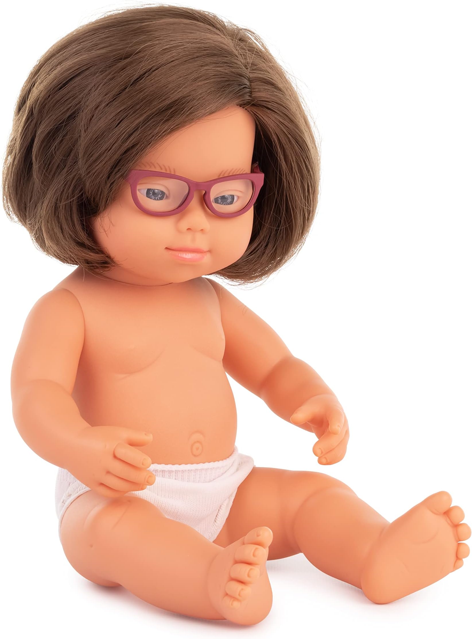 BABY DOLL CAUCASIAN GIRL WITH DOWN SYNDROME WITH GLASSES 38CM, Beige, 31110