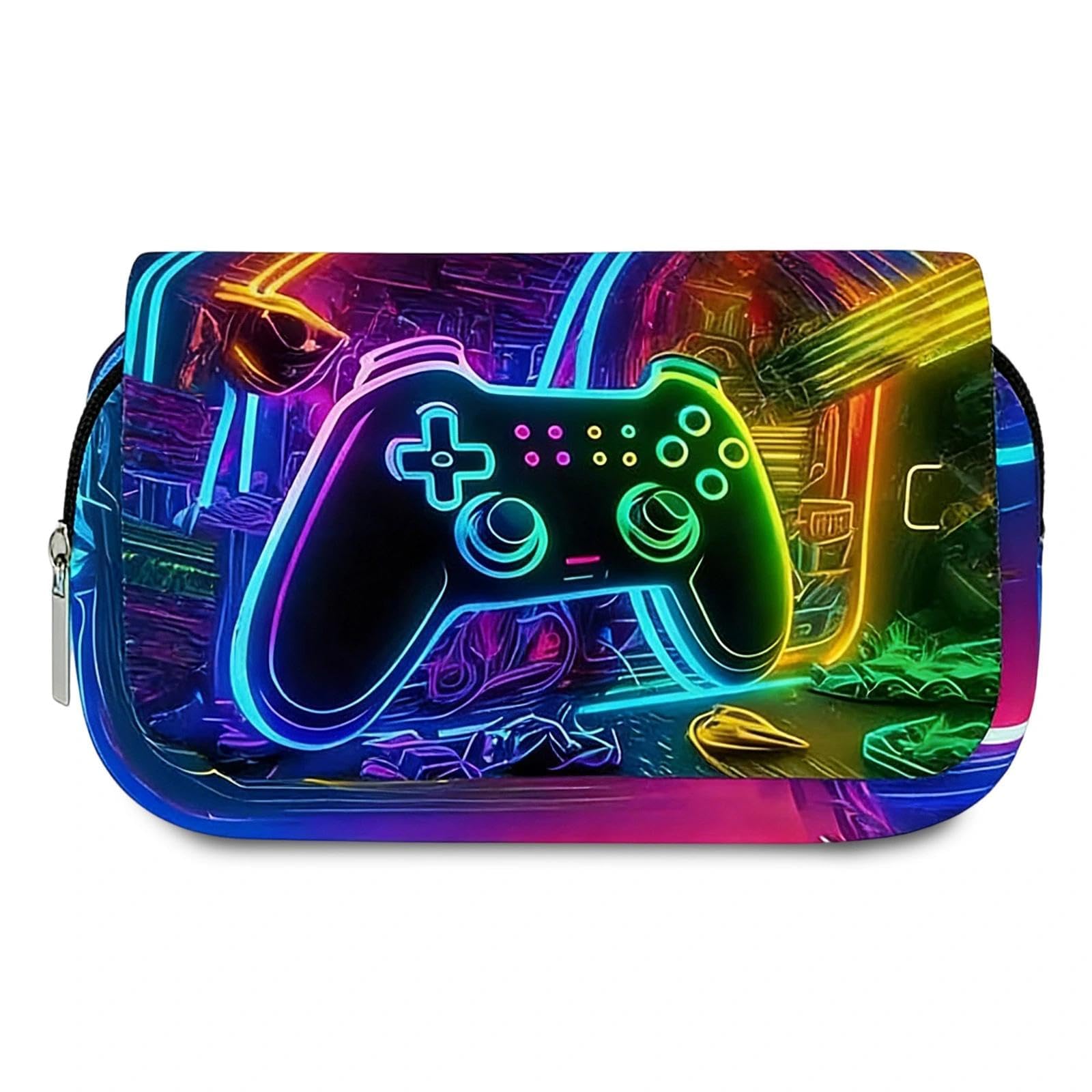 Fakcrkun Gamer School Pencil Case, Gaming Theme Boys Pencil Case with Multiple Pockets, Gamer Gifts for Kids Adults School, College, Travel