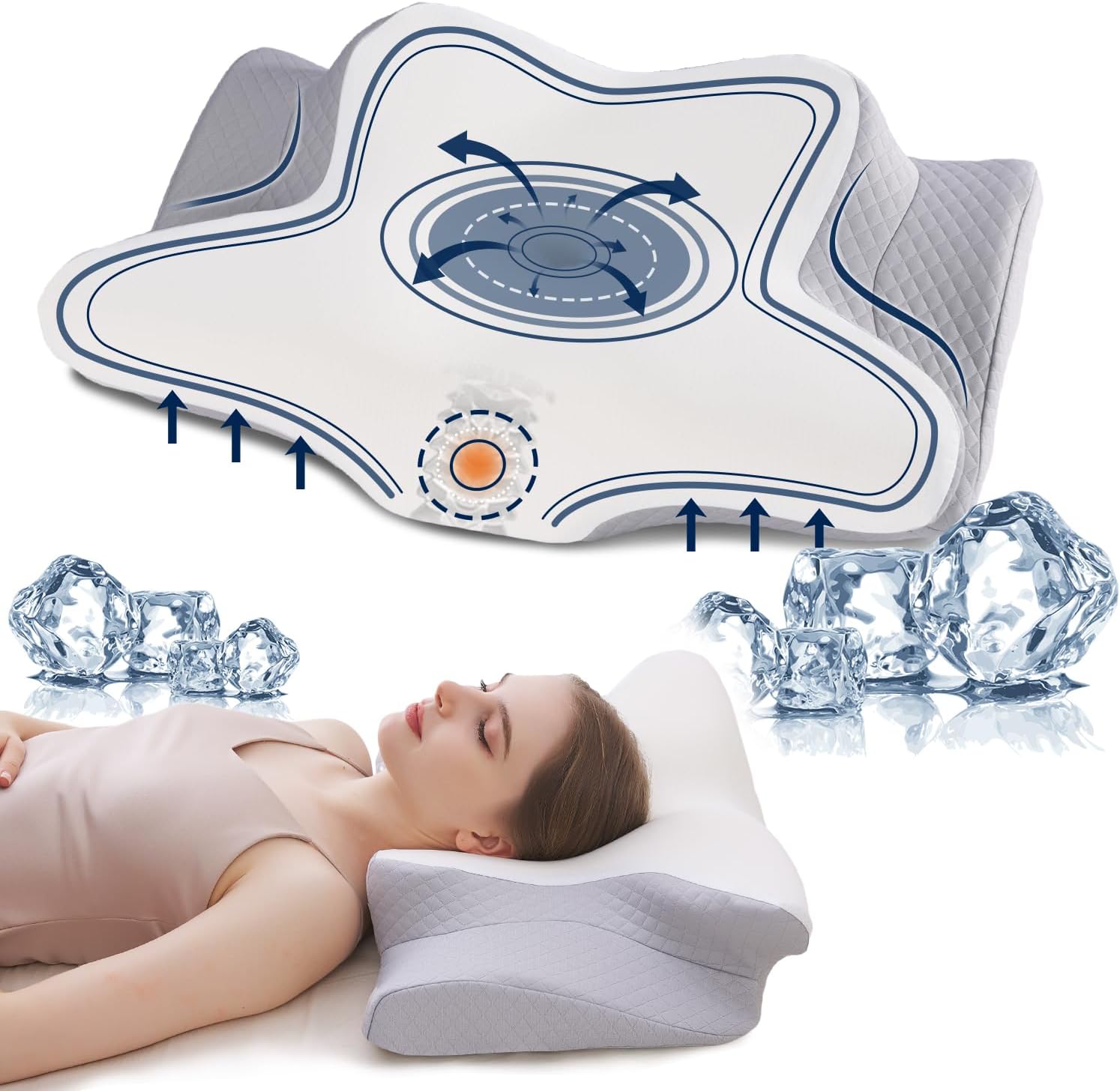 Cervical Contour Memory Foam Pillow for Neck Pain Orthopedic Pillow Ergonomic Neck Support Pillows for Side,Back & Front Sleepers with Cooling Pillowcase