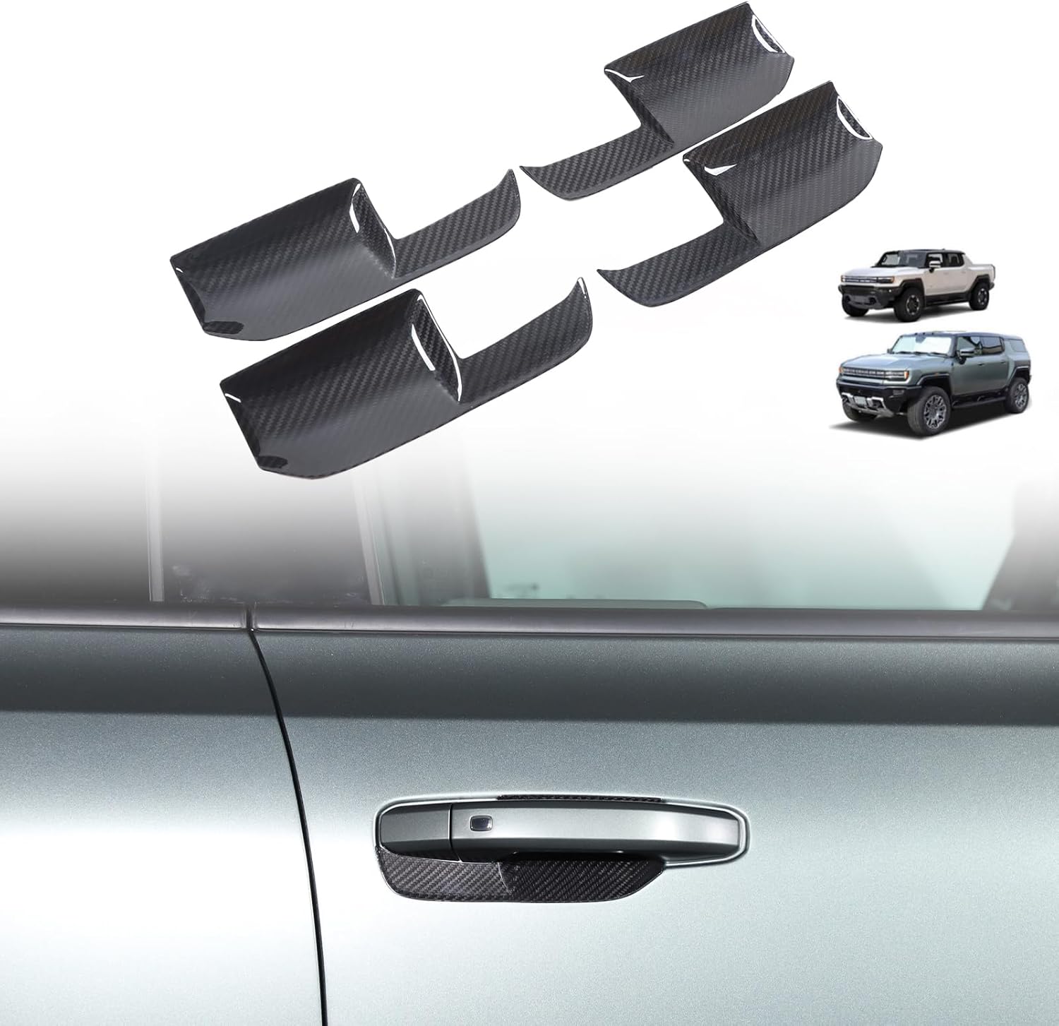 Car Door Handle Bowl Sticker for Hummer EV Accessories Genuine Carbon Fiber Anti-Scratches Car Door Handle Cup Paint Guard Protective Films Exterior for Hummer EV SUV Pickup 2022-2025 2026 (Black)