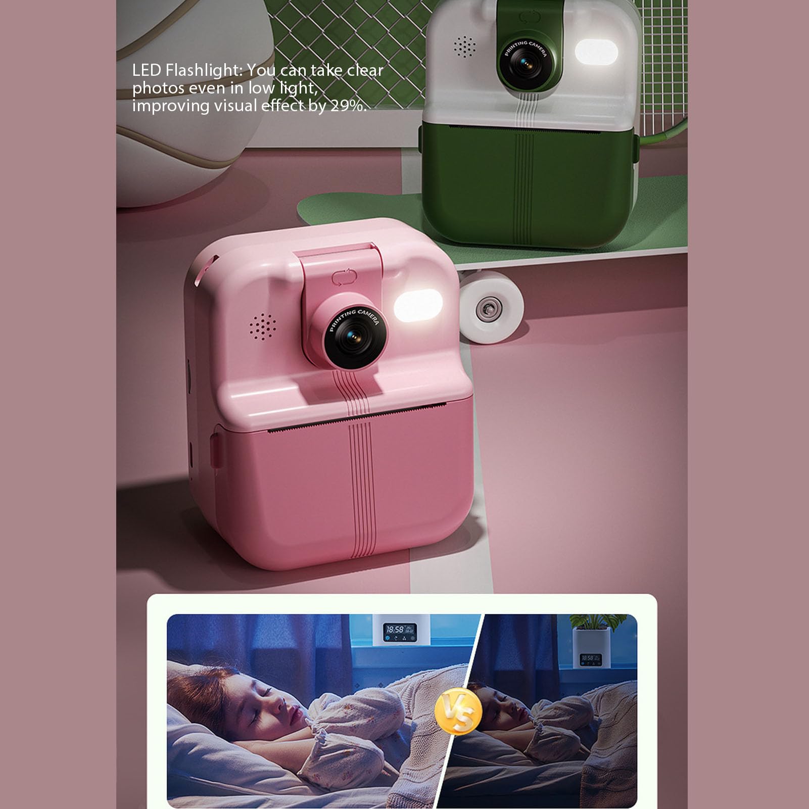 Appareil Photo à Impression Instantanée 48 MP HD, Écran IPS 2,4 Pouces, Objectif Intégré, Idéal pour Selfies et Souvenirs