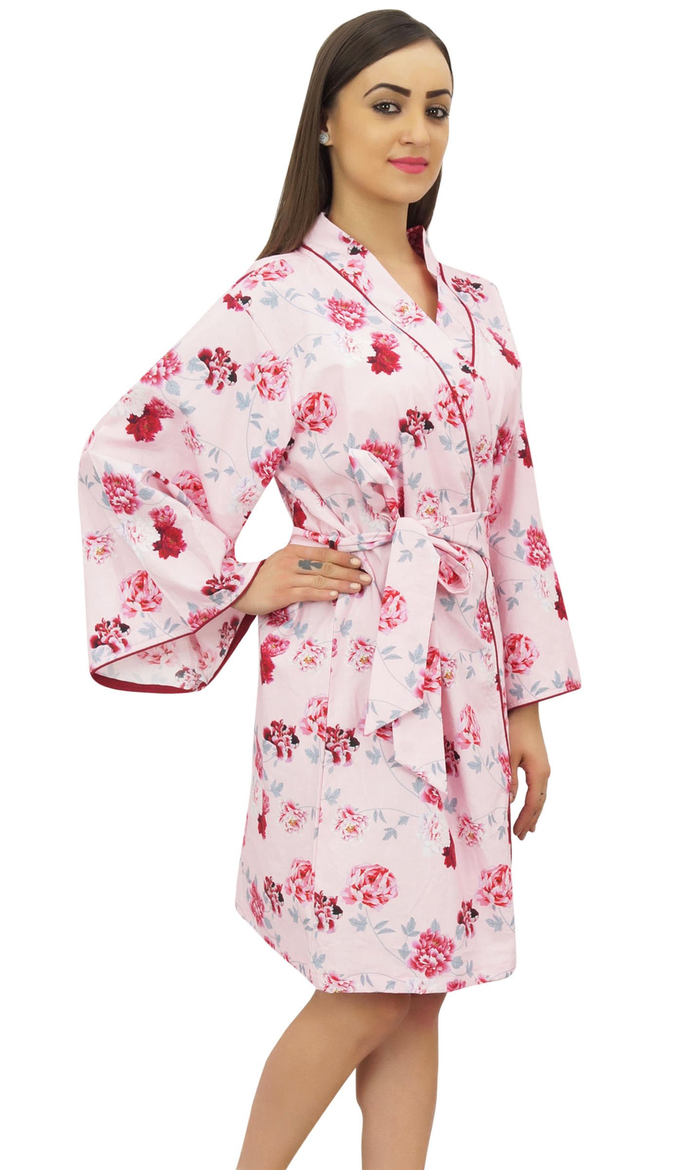 Bimba Rosa Manga Larga Mujer Kimono Coverup Robe Estampado Floral Ropa De Dormir - 46