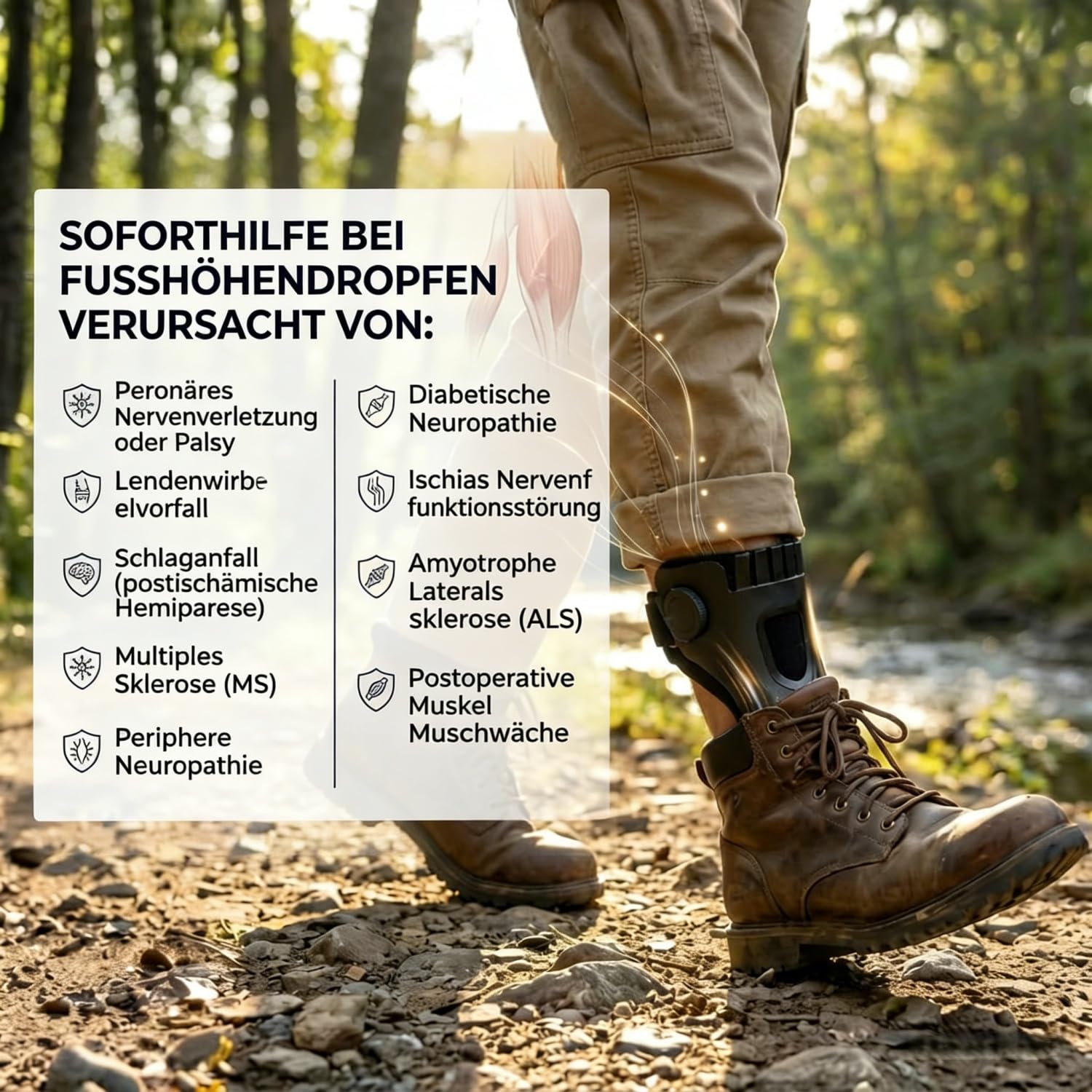 Alireva Fußheberorthese – Einstellbare Peroneus-Orthese für MS, Nervenverletzungen & Fußheberschwäche, stabilisiert den Fuß im Alltag (Rechter Fuß Airbag 1 Stück,M)