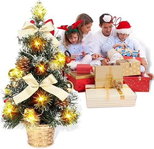 Miniatura 7 de Forart Adornos para árbol de Navidad, árbol de Navidad de escritorio, 15.7 pulgadas de alto, funciona con pilas, decoración colgante para árbol de