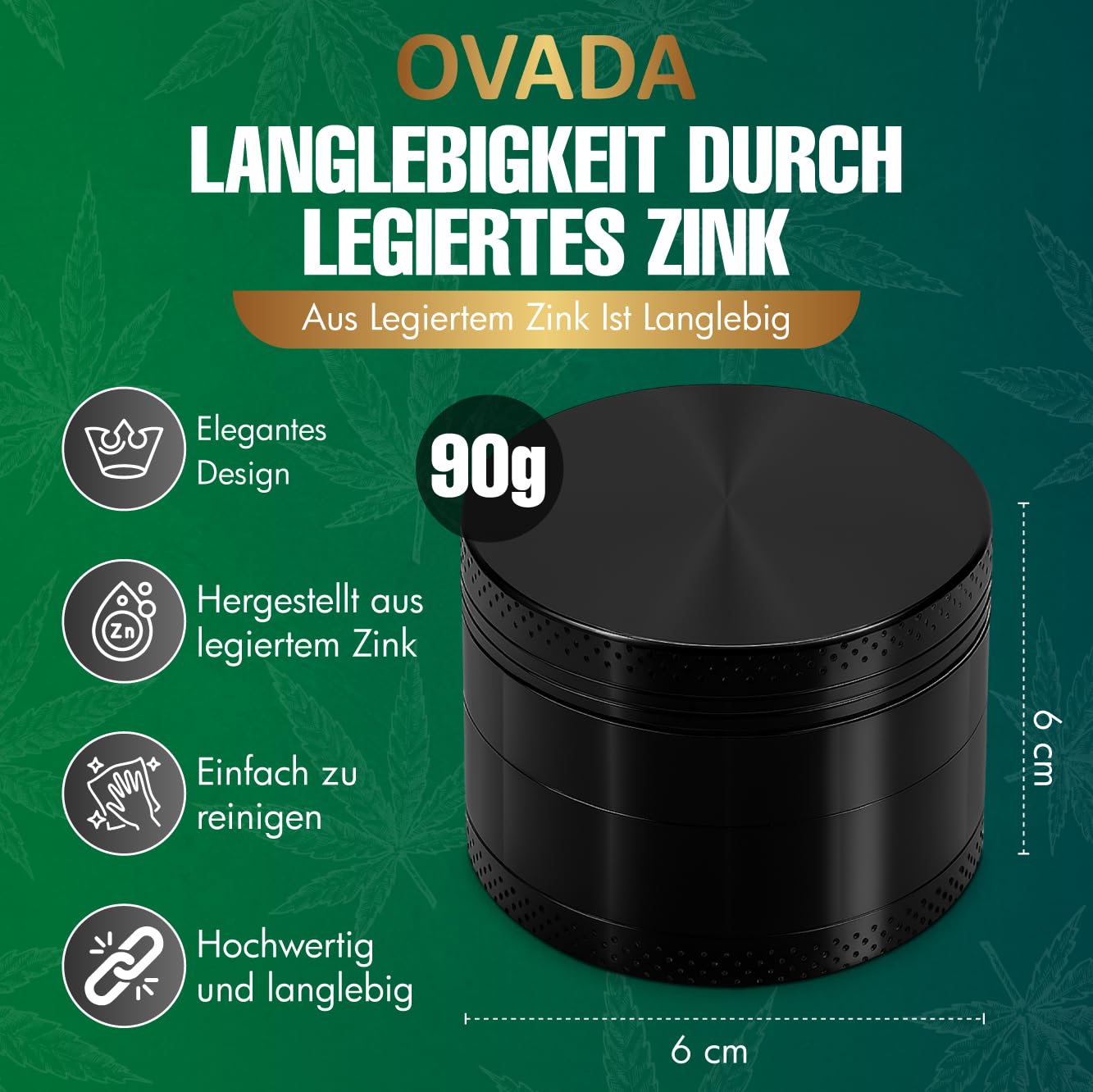 Lot de 4 broyeurs en acier inoxydable de qualité supérieure - 50 mm - Pour épices, tabac, épices et herbes - Noir