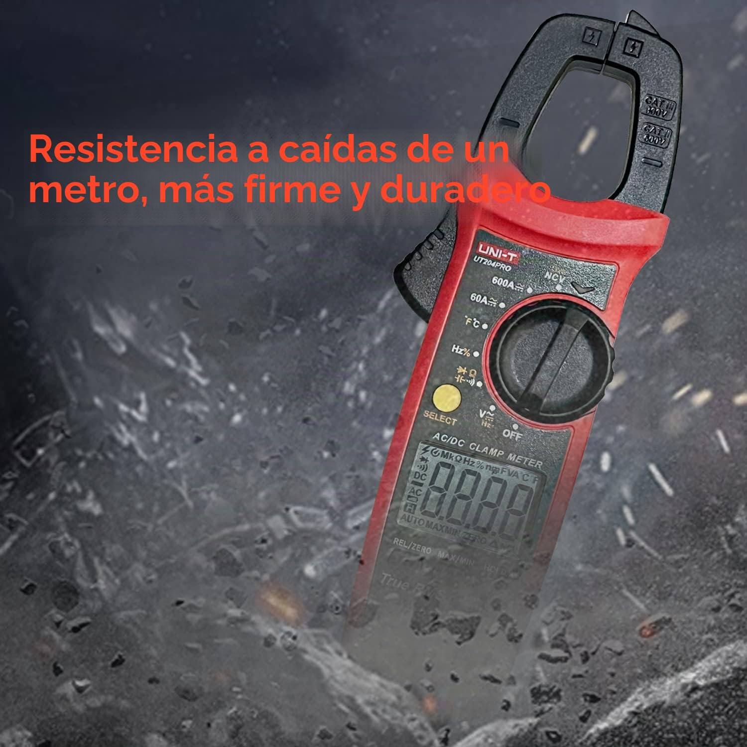 UNI-T UT204PRO Pinza Amperimétrica, Valor Eficaz Verdadero, con Detección de Pinza NCV, Tensión de 600A 600V CA/CC, Corriente, Resistencia, Temperatura,Detección de Cable Vivo, Diodo