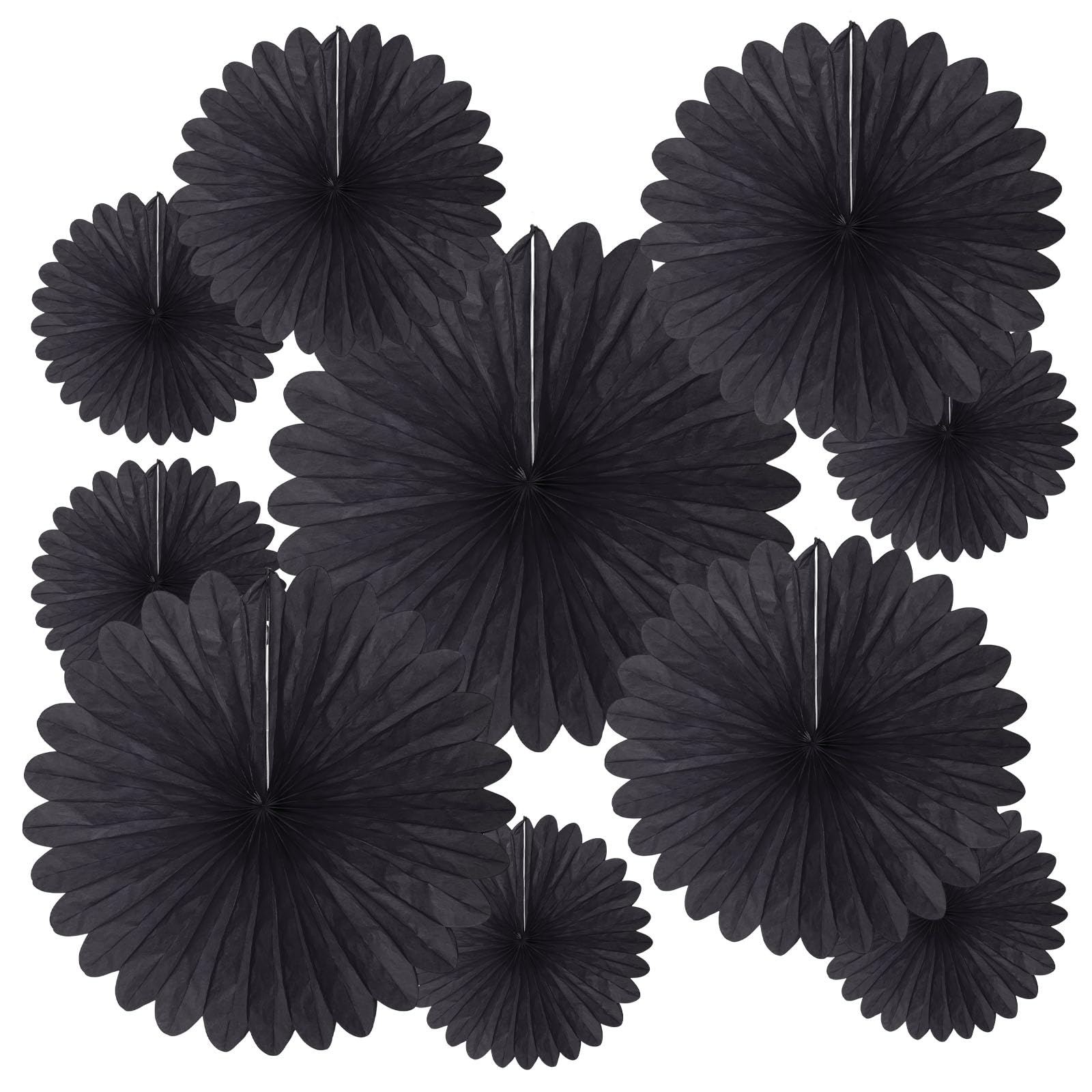 20 Pcs Black Hanging Paper Fan, Round Paper Fans Decorations Set for Weddings, Birthdays, Engagement, Bridal Shower, Baby Shower Event, Graduation,