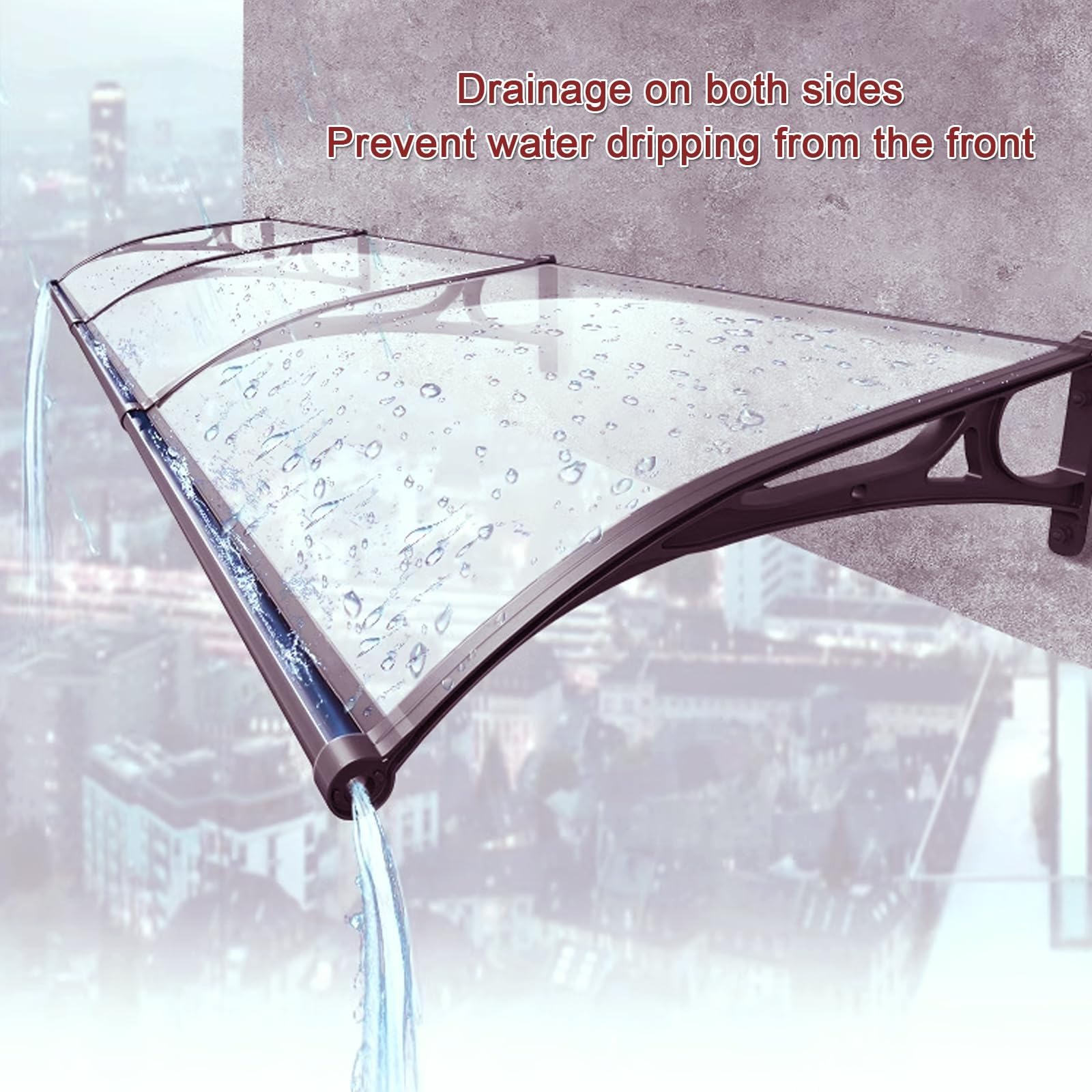 Toldo para puerta exterior, protección UV, cubierta de policarbonato, resistente a la corrosión, soporte de aluminio, protector de lluvia para puertas delanteras, 100 x 380 cm, refugio resistente a la