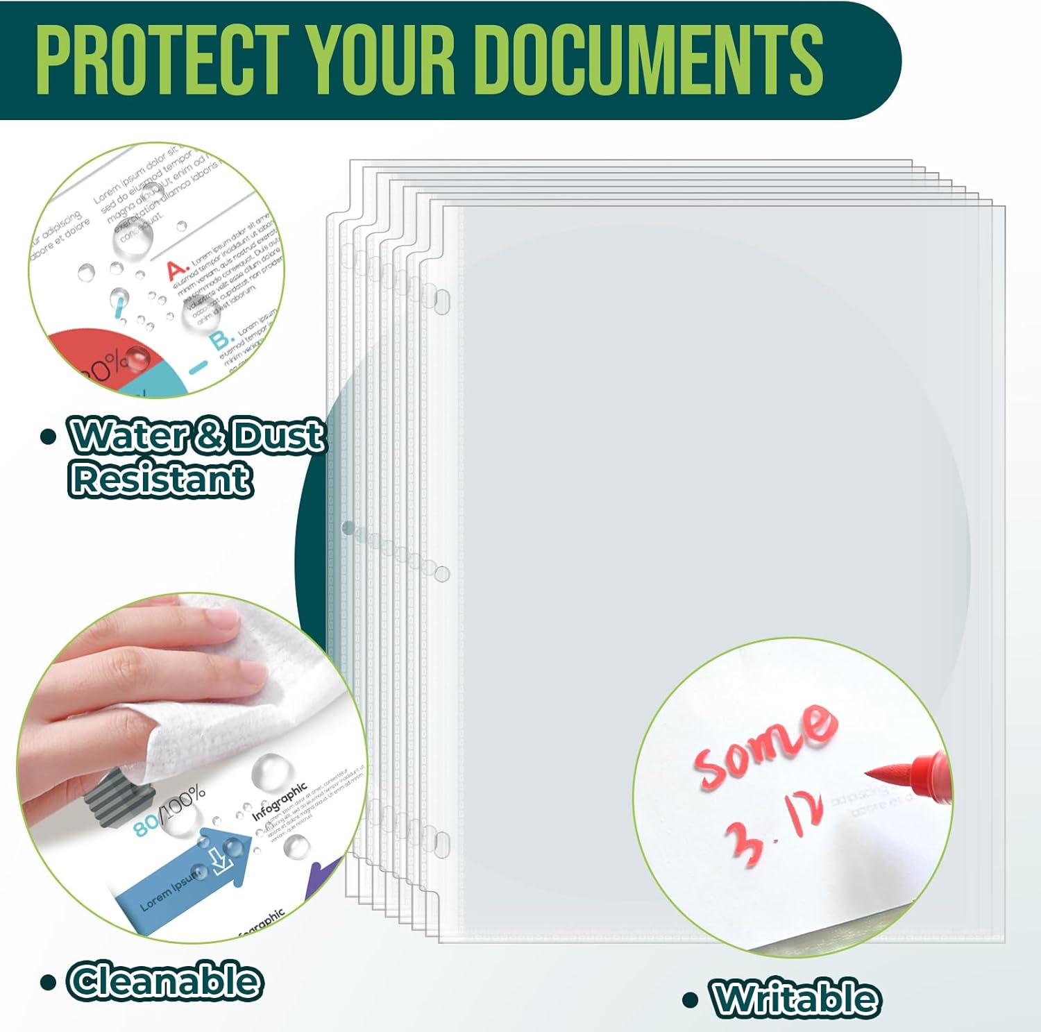 Sheet Protectors Clear Pa Protectors for 3 Ring Binder, Plastic Sleeves