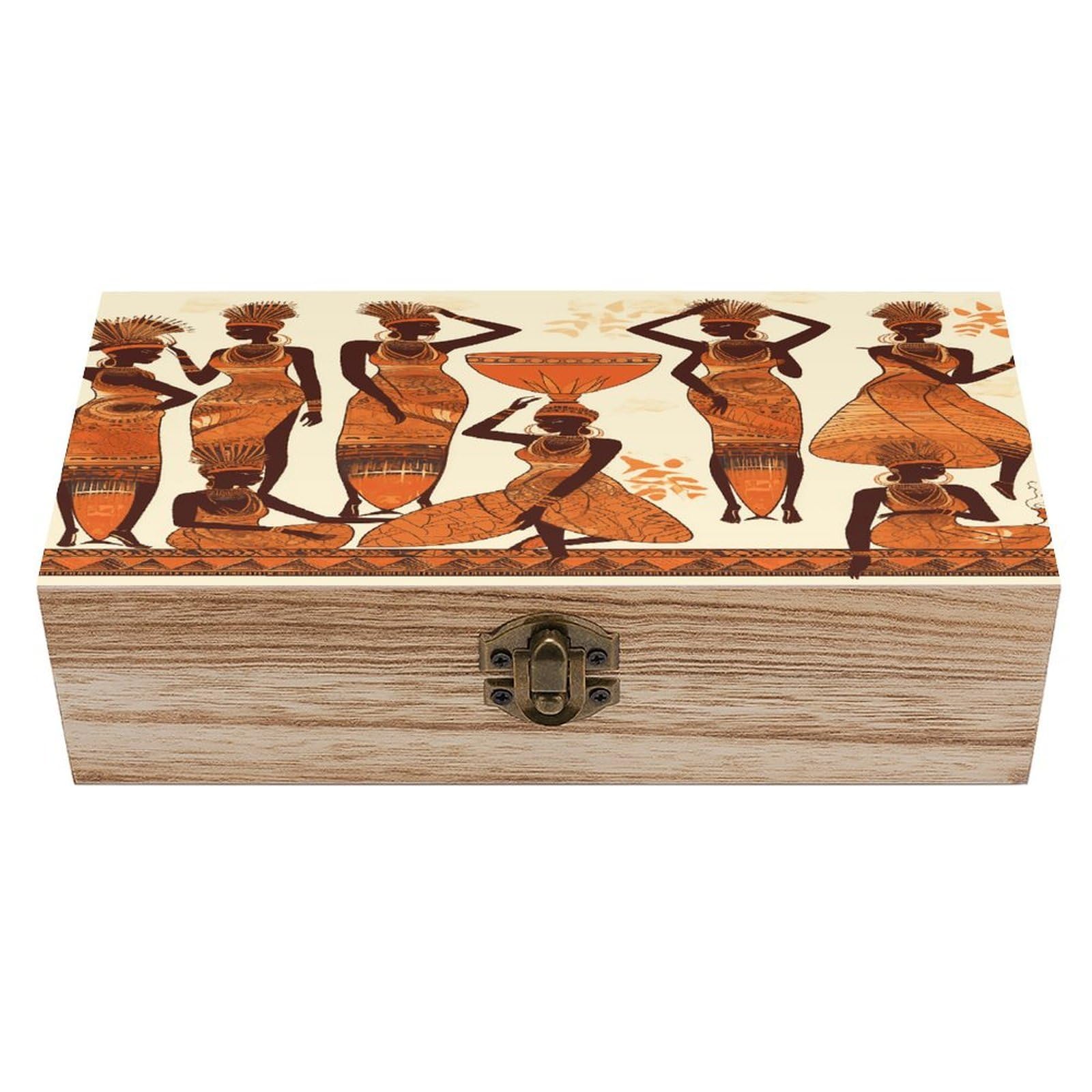 VstaDank African Tribal Woman Wooden Storage Box Wooden Keepsake Box with A Hinged Lid Fashion Memory Treasure Boxes Decorative Jewelry Case for Crafts Photo Home Decor Wood Gift Box