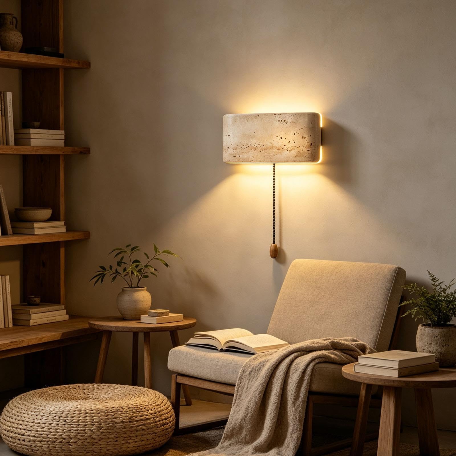 Lampada da parete a LED in travertino naturale minimalista in pietra