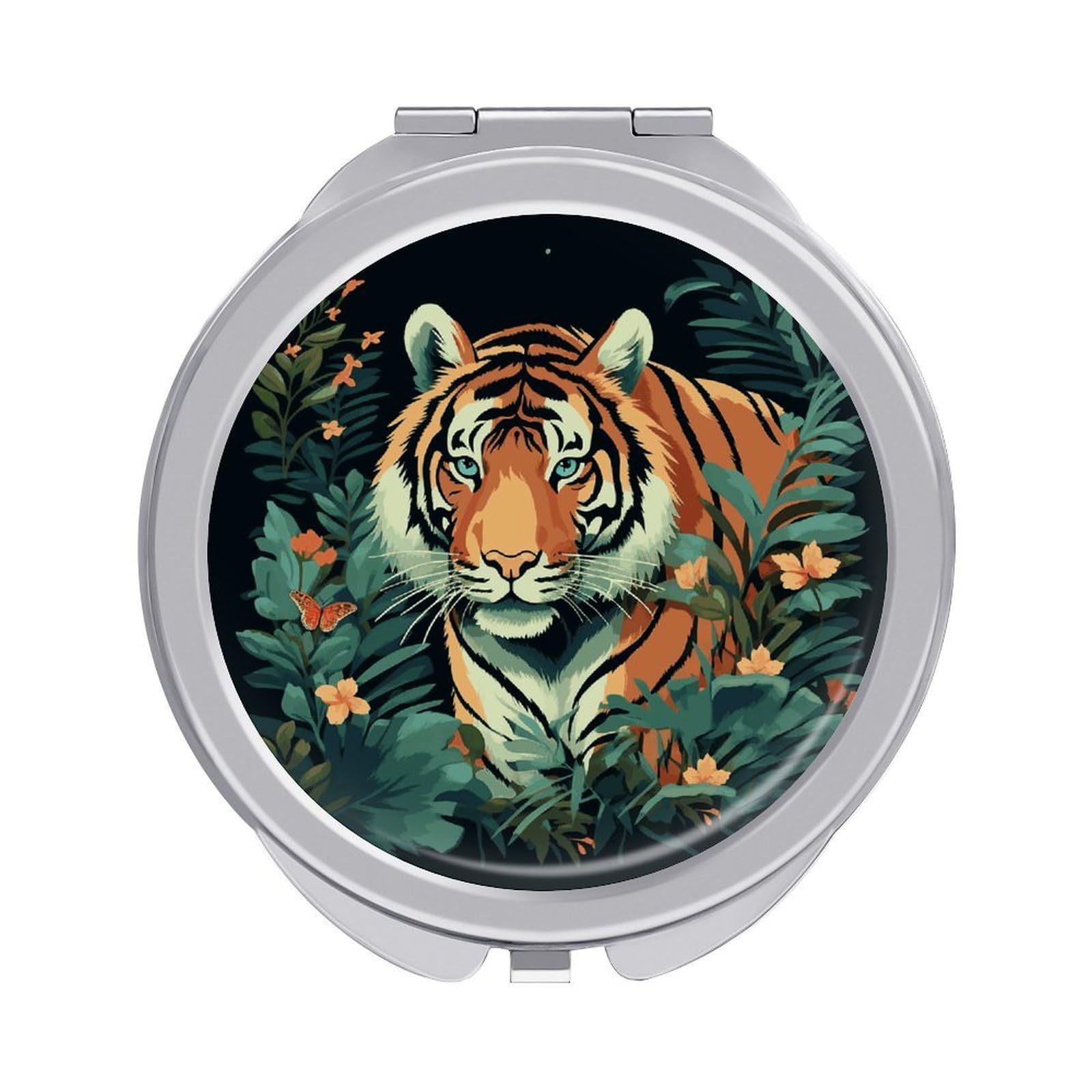 JTREHY Butterfly and Tiger Makeup Mirror Portable Folding Mirror Compact Travel Mirrors 2-Sided Round Pocket Mirrors Cute Handheld Beauty Mirror for Handbag Purse for Women Gift