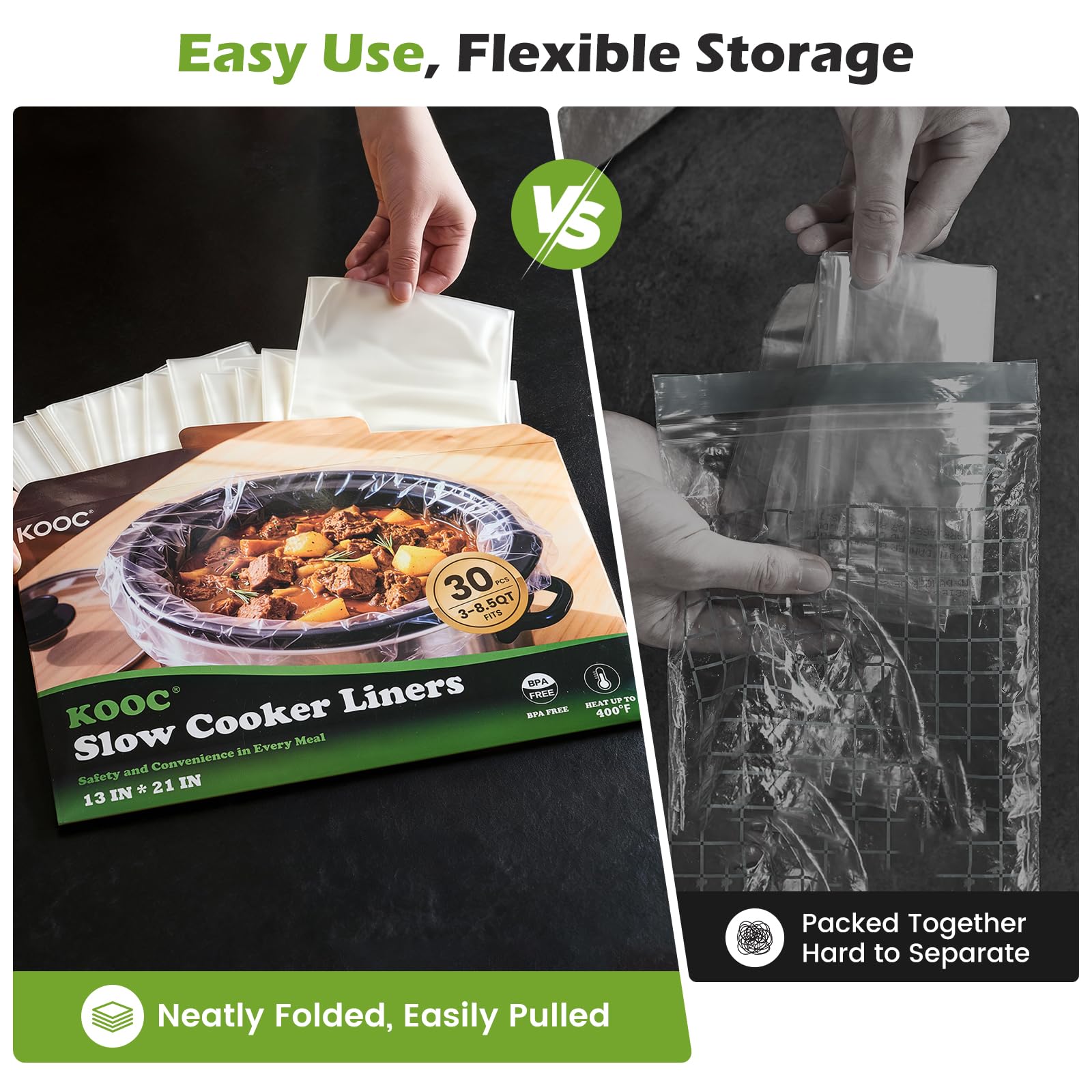 KOOC Slow Cooker Liners, 30 count 13" x 21" Large Size Cooking Bags Fits 3-8 Quart Pots, Disposable Cooking Trays Suitable for Oval & Round & Retangular Pot - 4
