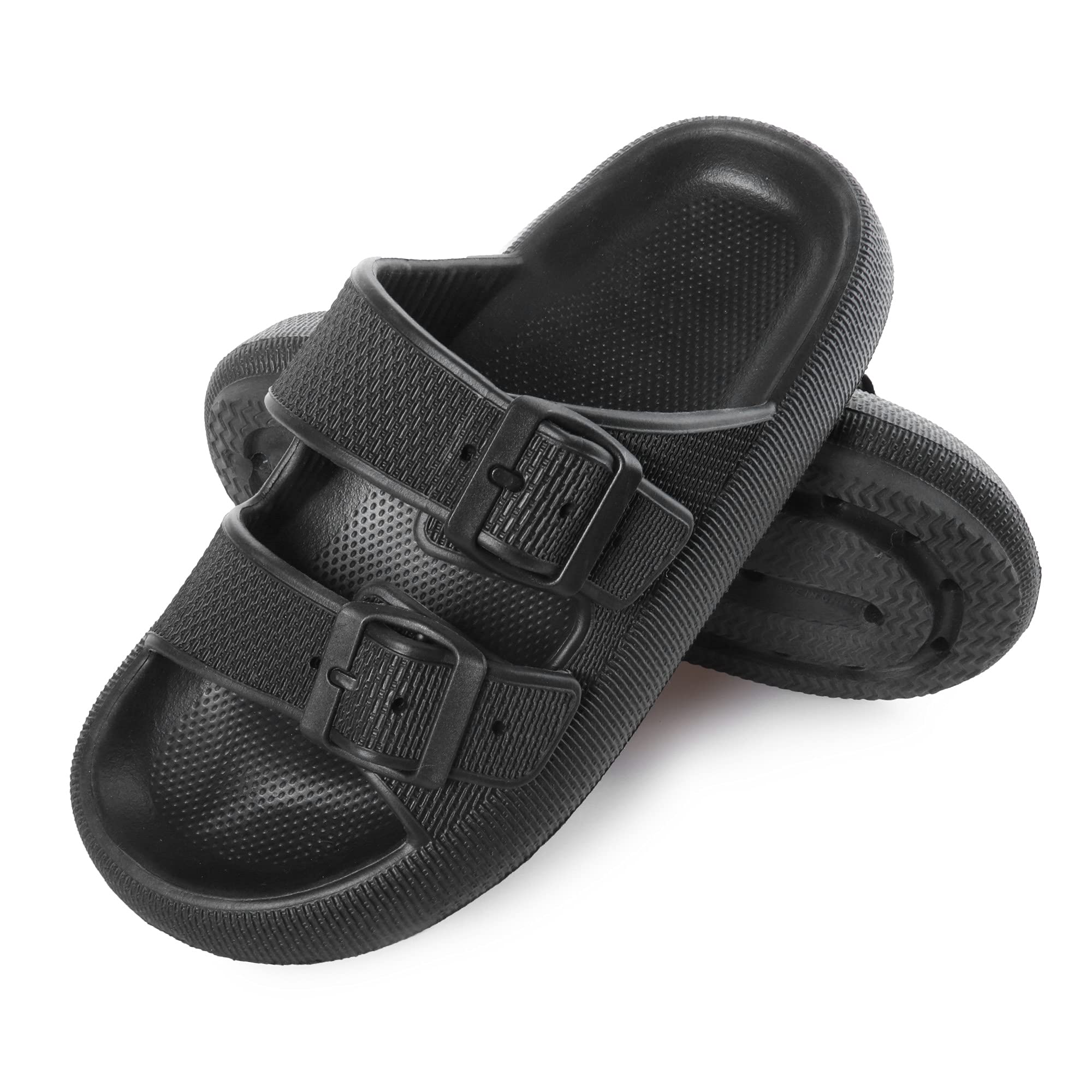 SILLY RULE Cloud Slides Cloud Cushion Sandals with buckles Shower Beach Shoes Spa Rubber Slides Non Slip Comfy Soft Slippers Adjustable Thick Slides for women men