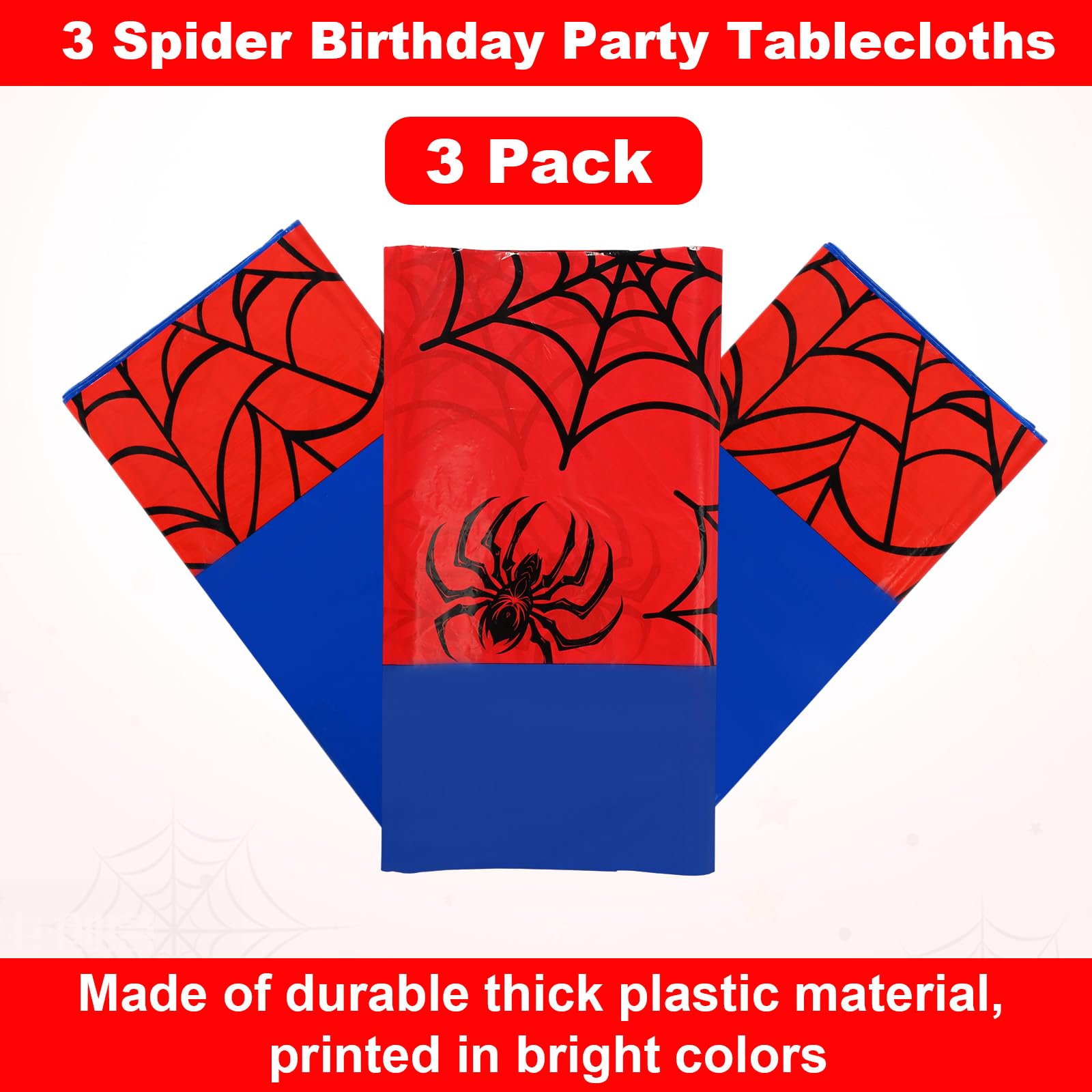 3 Tovaglie Compleanno Ragno 137x274cm - Tema Spider Impermeabili Per Feste Bambini - Foto 2