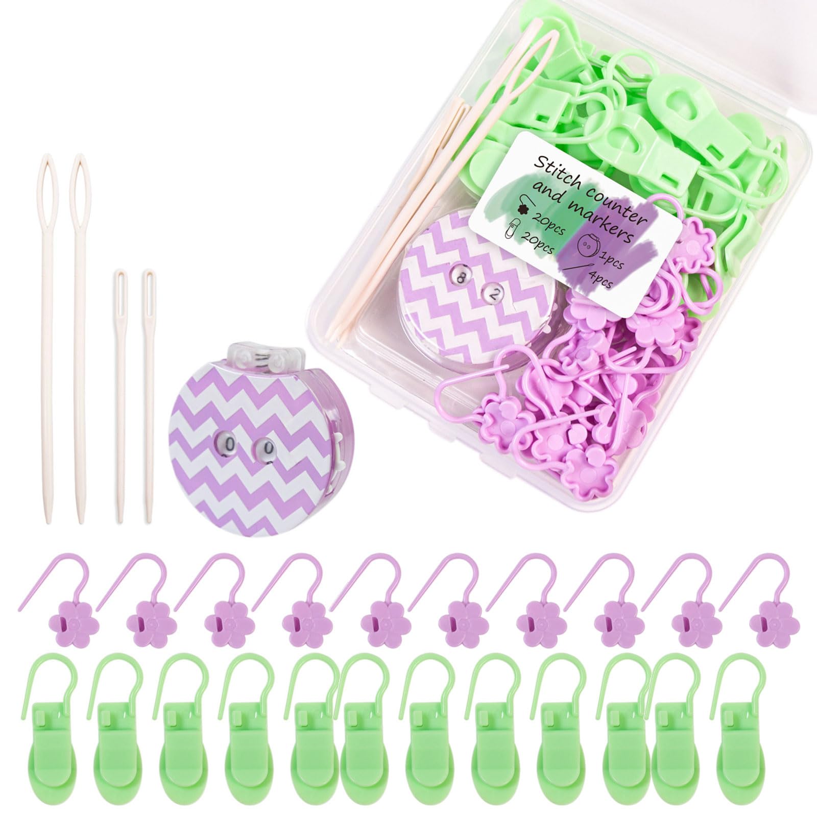 Row Counter and Loop Clip Accessories for Knitting Projects with Locking Clips, Bulb Markers and Yarn Finishing Tools Crochet Loop Clips Knitting Row Counter Yarn Finishing Tools Clear Storage Case
