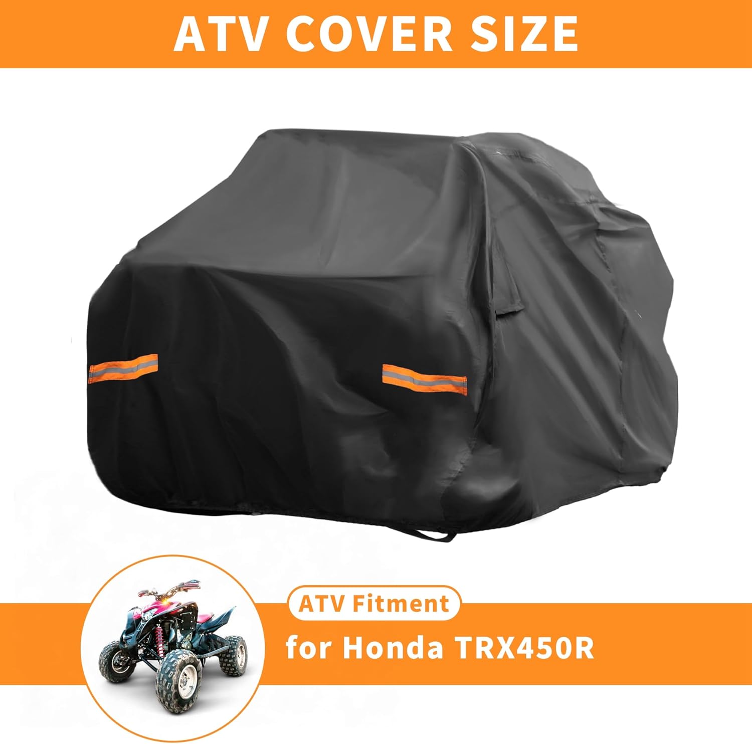 X AUTOHAUX ATV Cover for Honda TRX450R Waterproof 4 Wheelers Quad Cover for Honda TRX450R Outdoor Cover Sun Rain Storage Protection 210D-PU Oxford Cloth Black