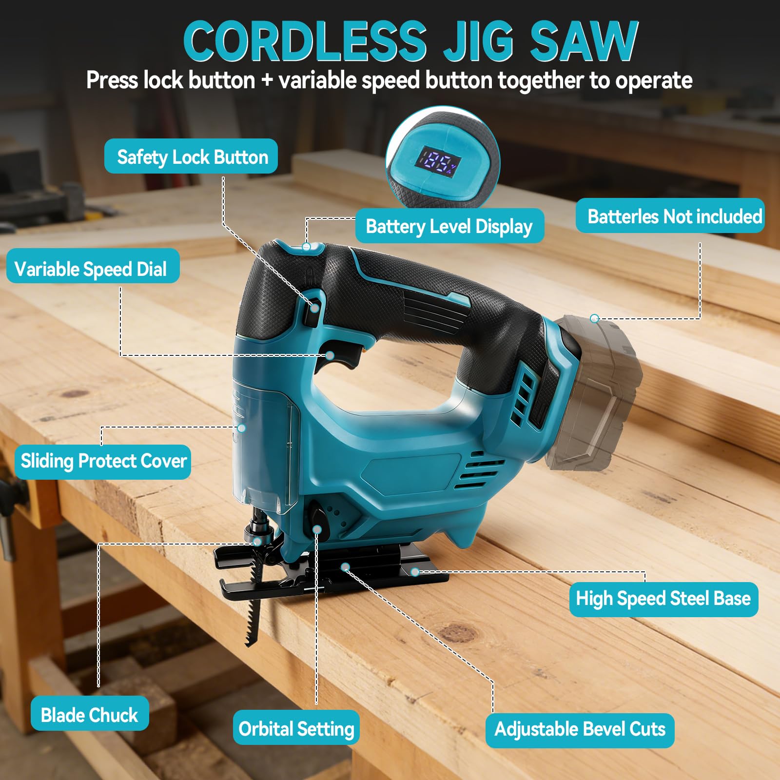 Sega alternativa senza fili compatibile con Makita 18V 420W 3500 giri/min, seghetto alternativo senza spazzole, strumento di separazione, tagli smussati a 45° con 6 lame per taglio circolare dritto