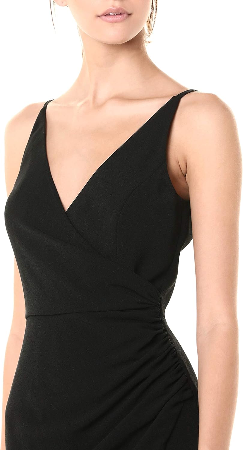 Dress The Population Womens Jordan Plunging Drape Front Sleeveless Long Gown with Slit - Image 2